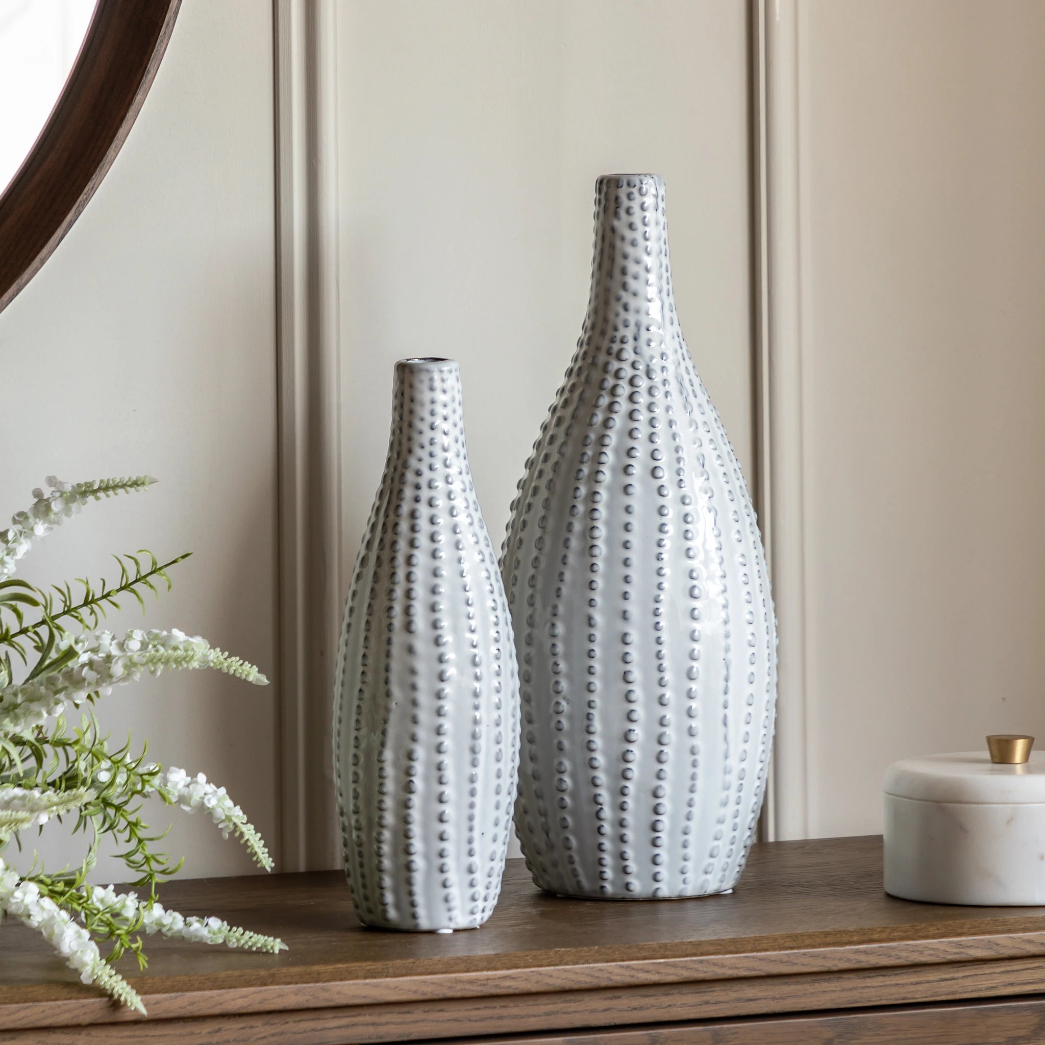 Zorina Beaded White Stoneware Vase Small
