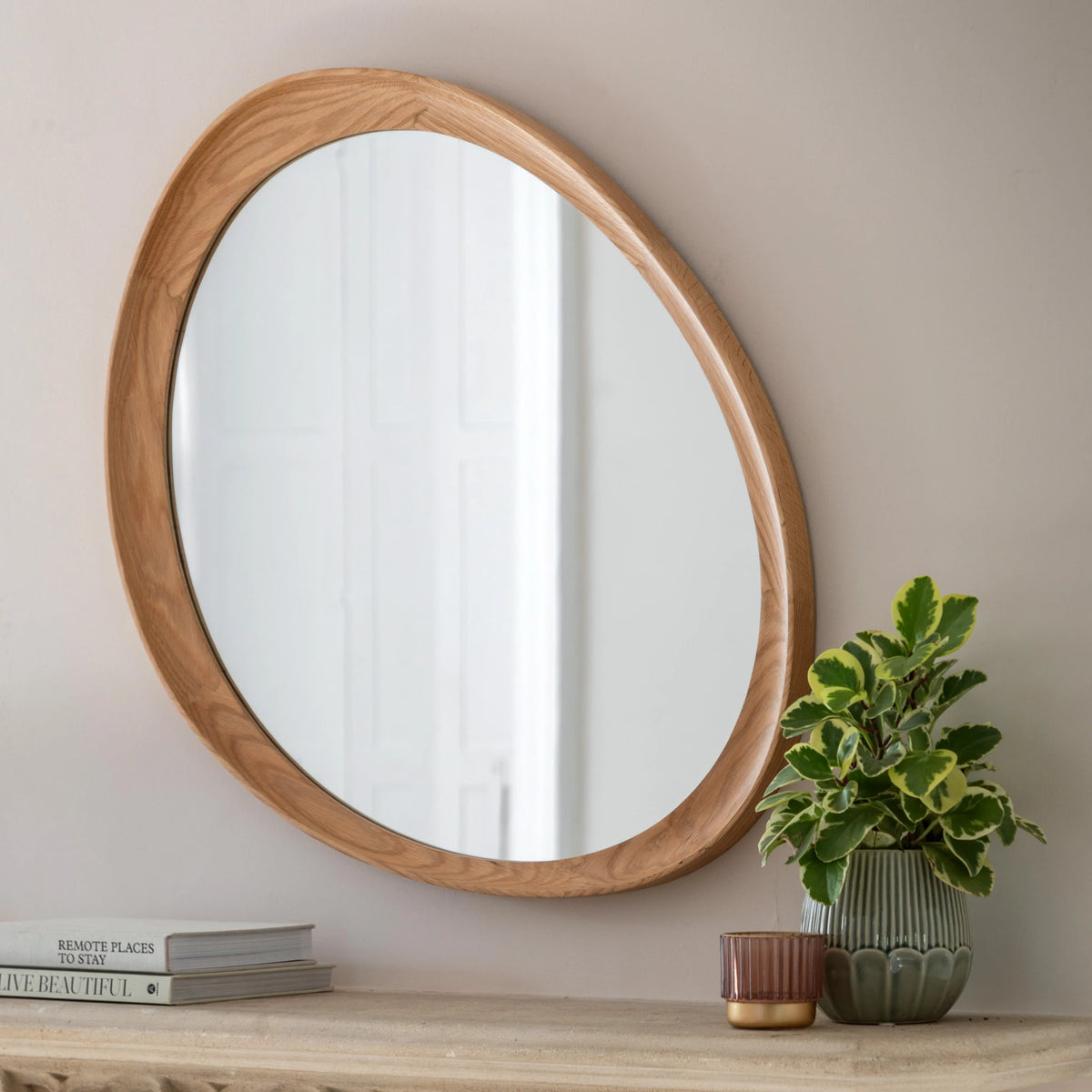 Posara Oak Wood Pebble Wall Mirror 80x78cm