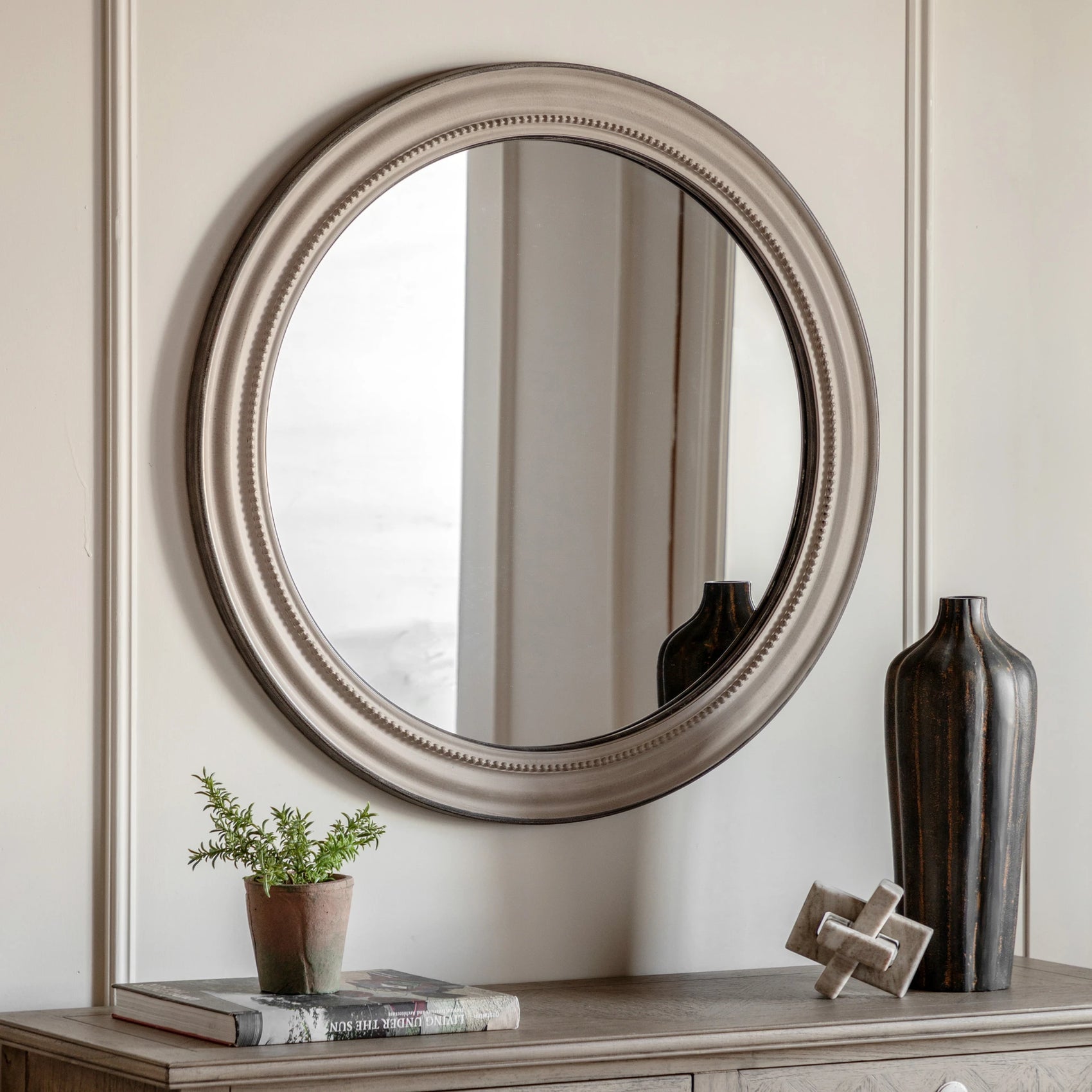 Amberhollow Grey Round Wall Mirror 80cm