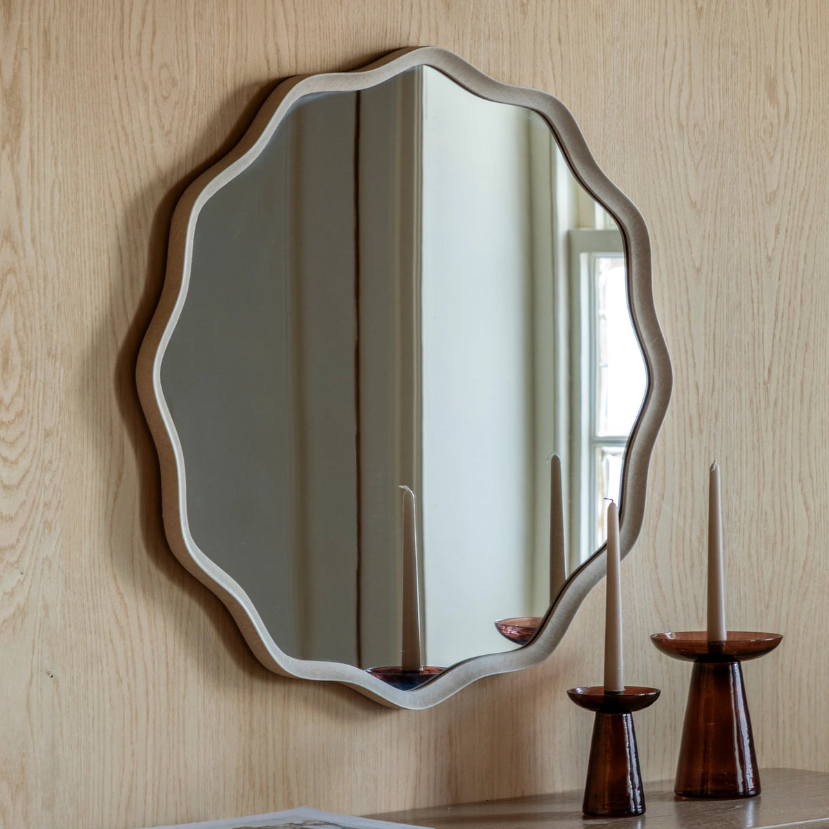 Ondella Smoke Grey Wave Round Wall Mirror 80cm