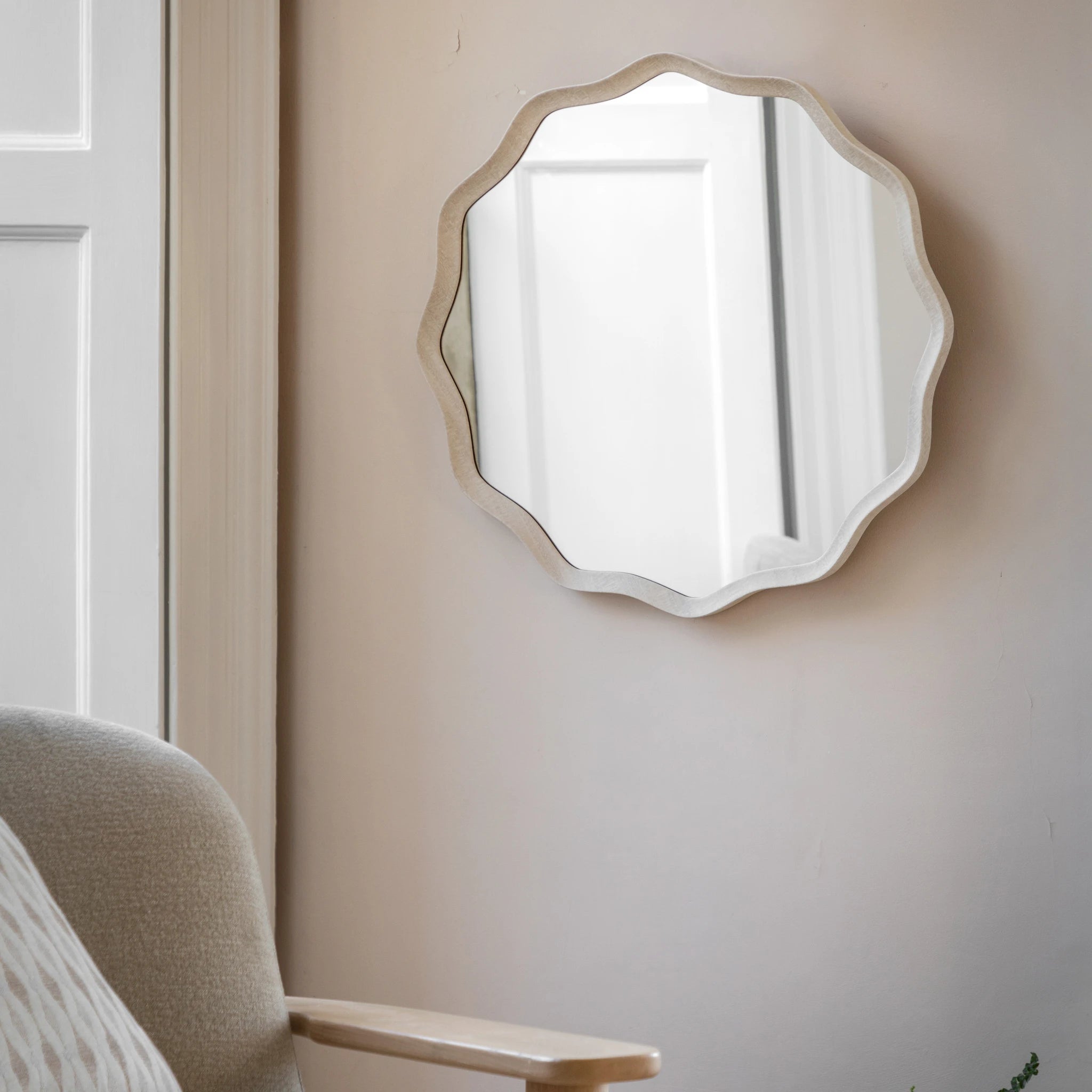 Ondella Smoke Grey Wave Round Wall Mirror 60cm