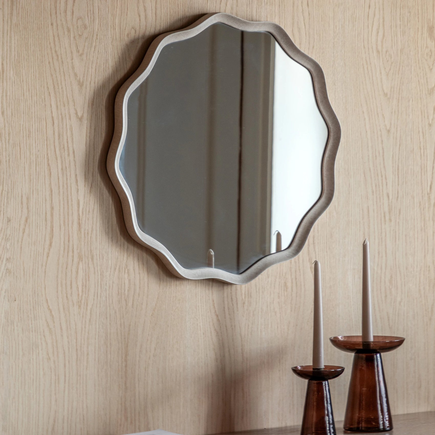 Ondella Smoke Grey Wave Round Wall Mirror 60cm
