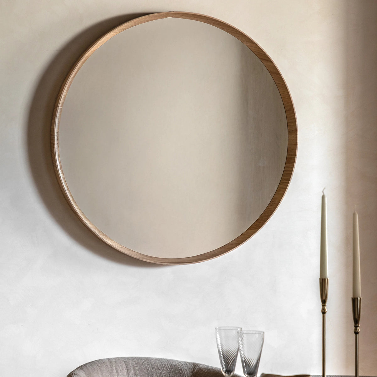 Oakmere Oak Wood Round Wall Mirror 90cm