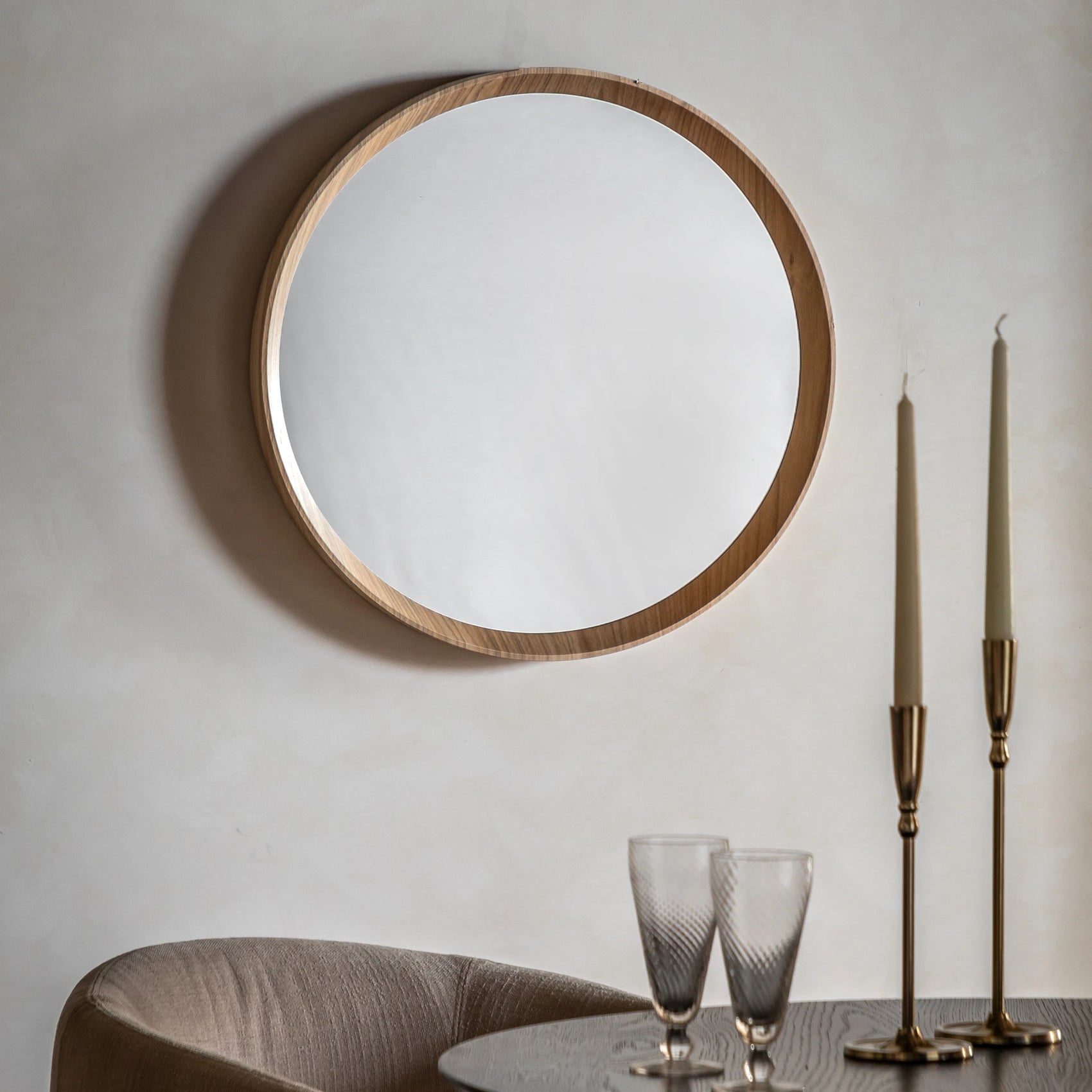 Oakmere Oak Wood Round Wall Mirror 60cm