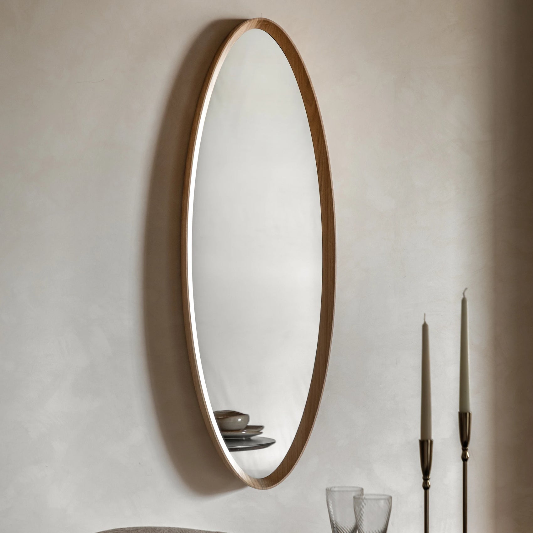 Oakmere Oak Wood Ellipse Wall Mirror 40x120cm