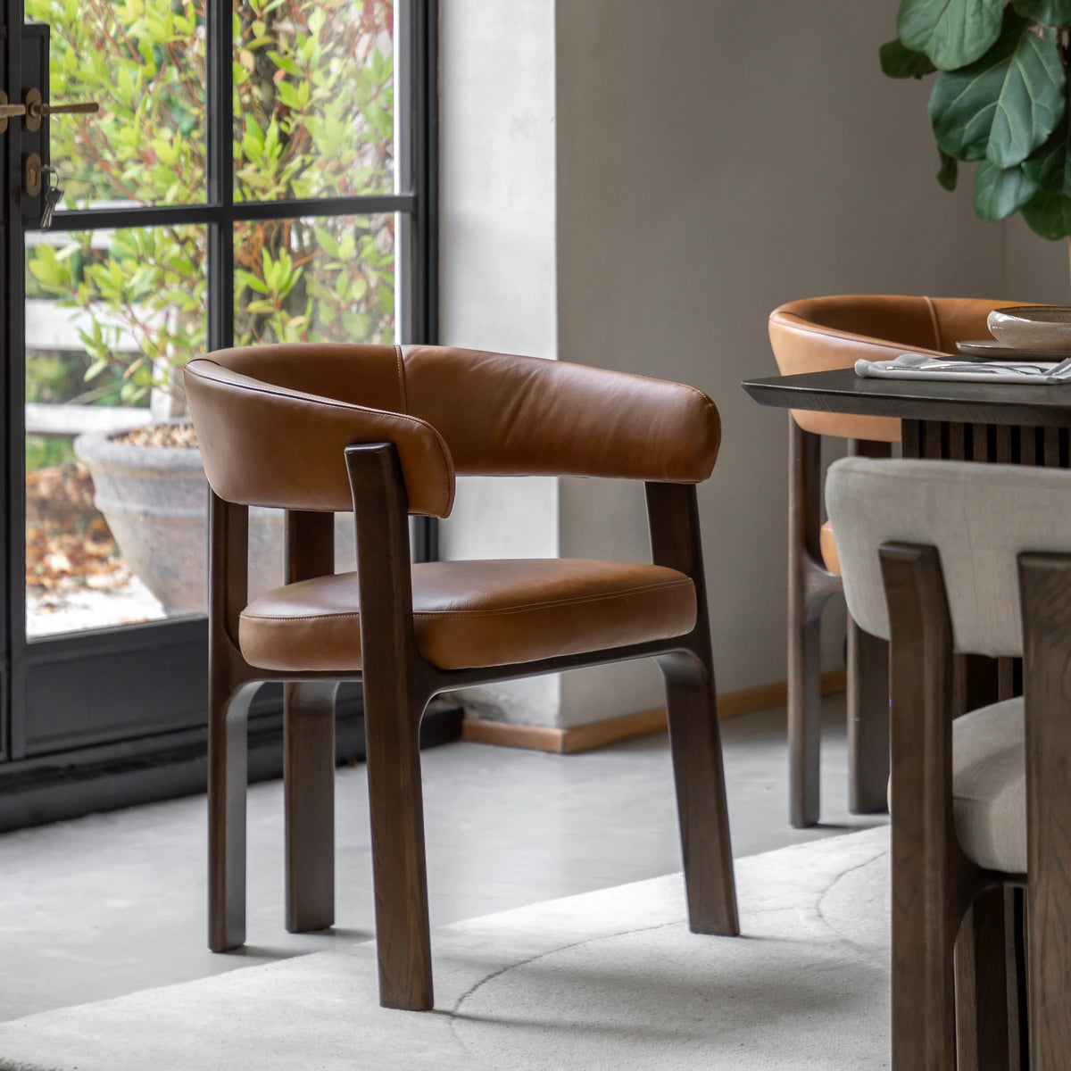 Sullivan Brown Leather & Oak Wood Dining Chair
