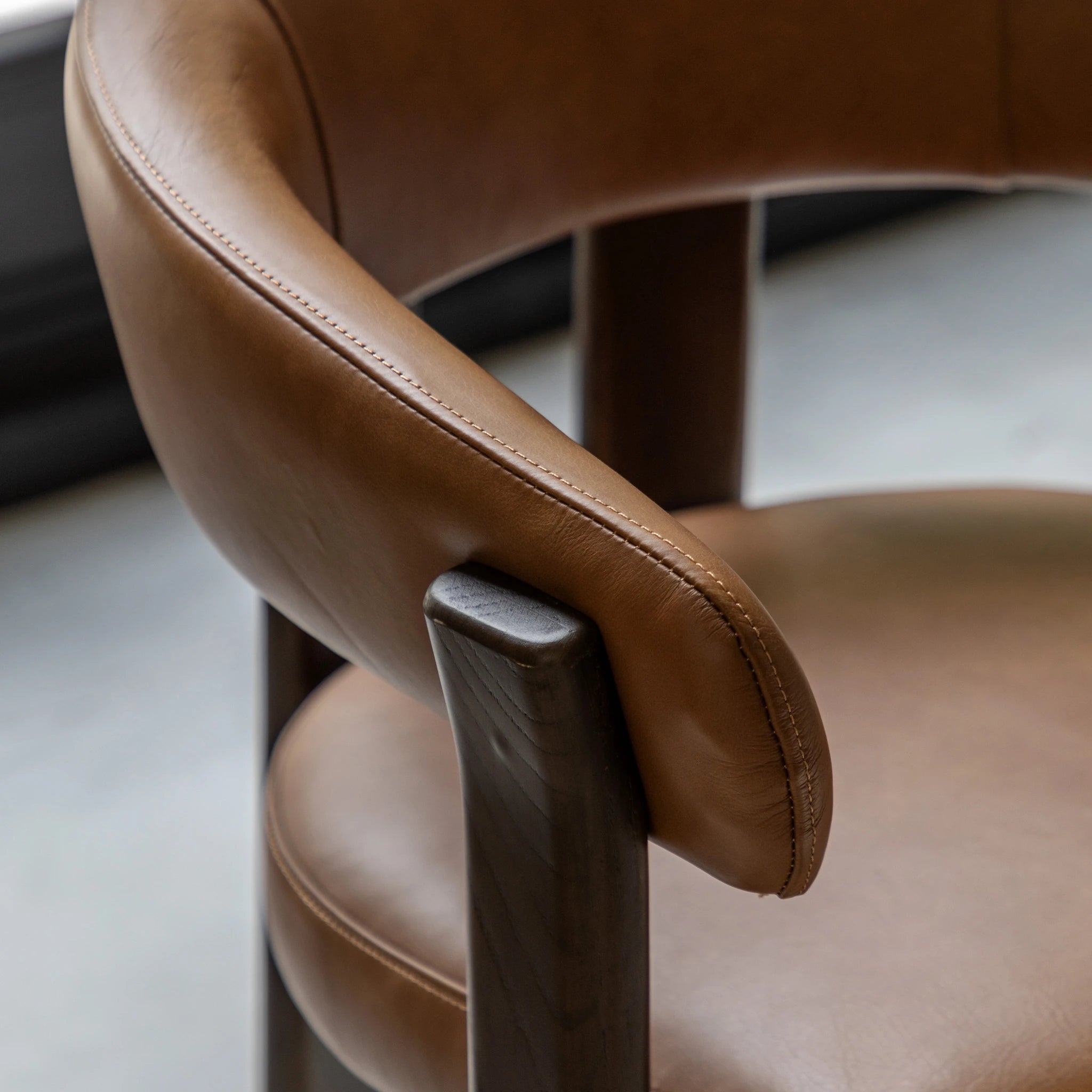 Sullivan Brown Leather & Oak Wood Dining Chair