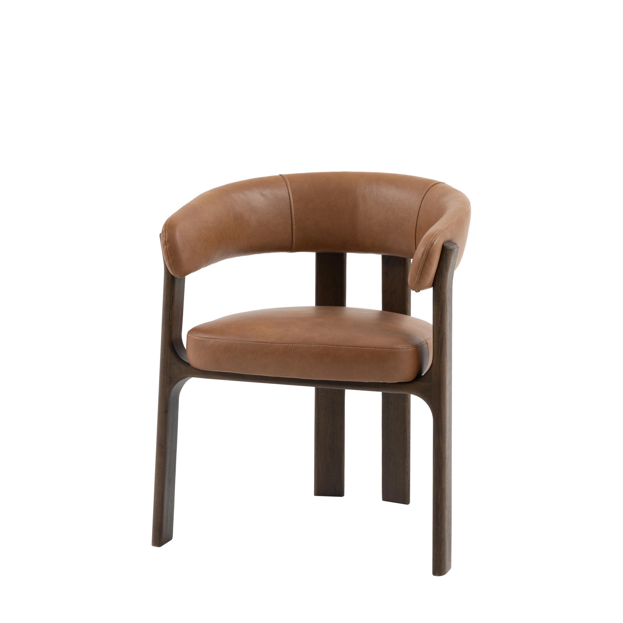 Sullivan Brown Leather & Oak Wood Dining Chair