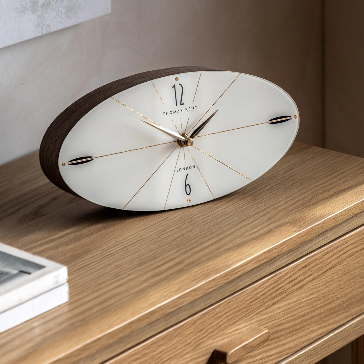 Carlisle Walnut Brown Wood & White Oval Mantel Clock
