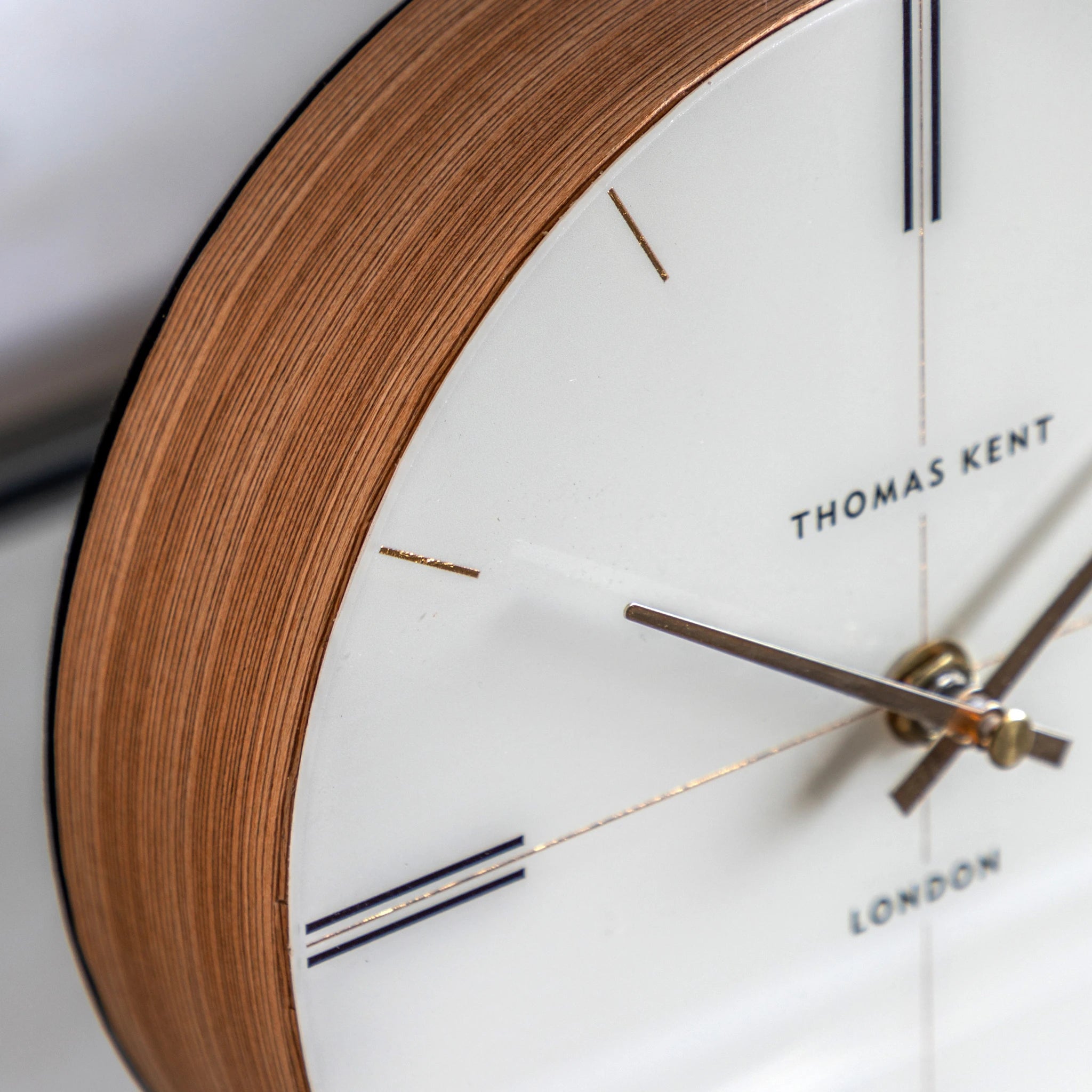 Carlisle Striped Oak Wood & White Round Mantel Clock