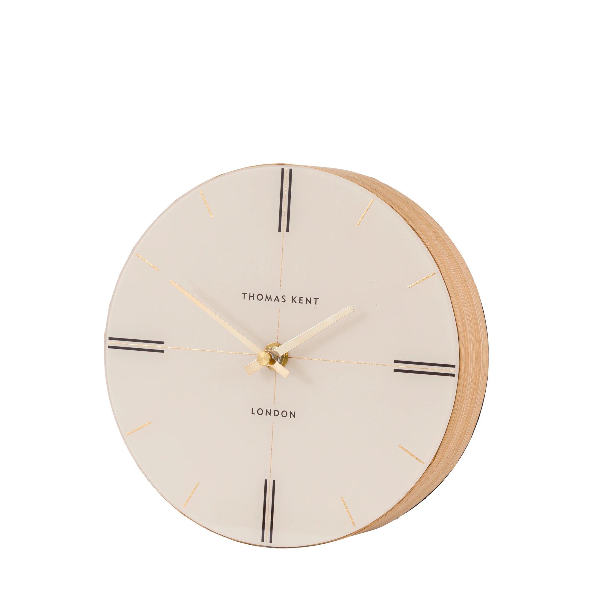 Carlisle Striped Oak Wood & White Round Mantel Clock