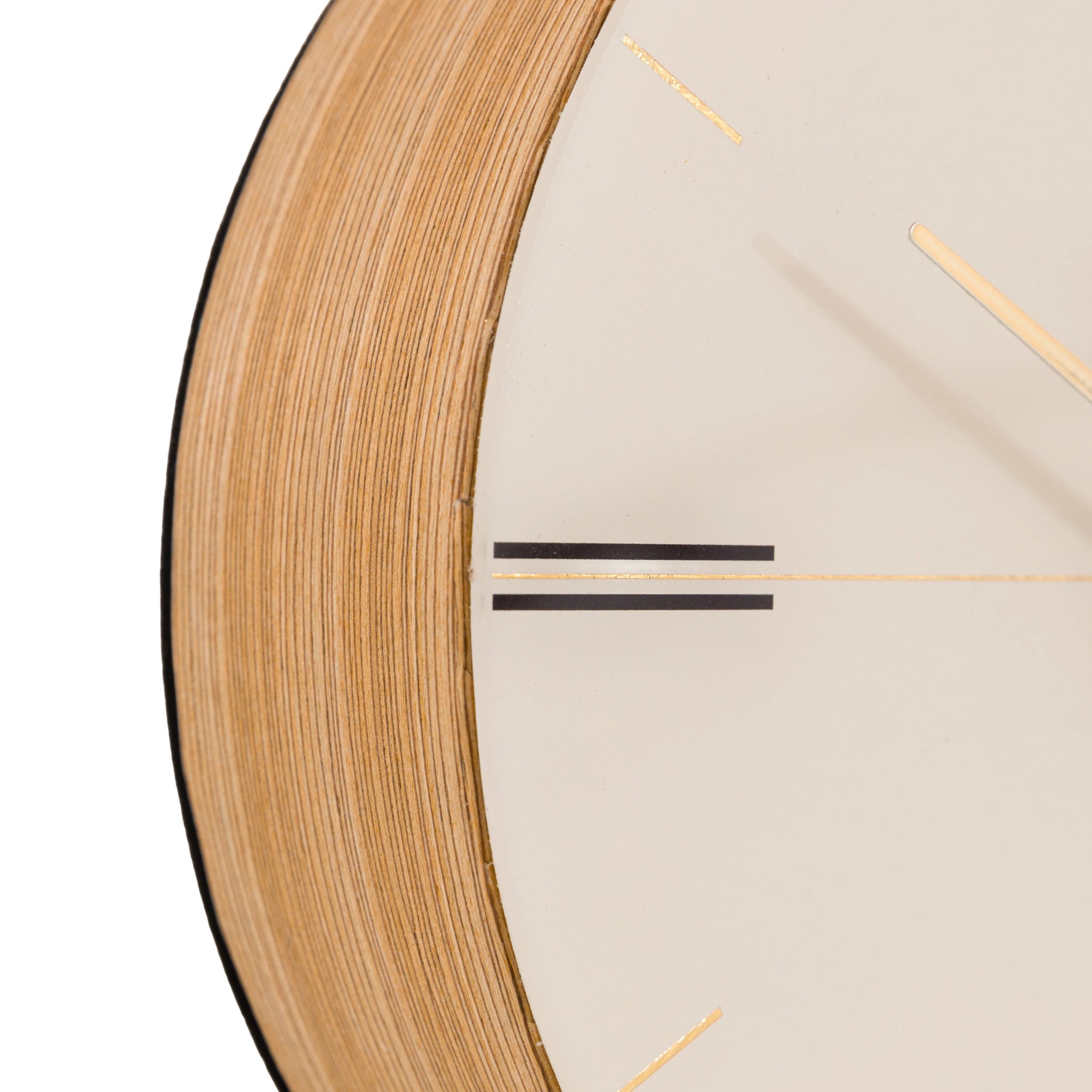 Carlisle Striped Oak Wood & White Round Mantel Clock