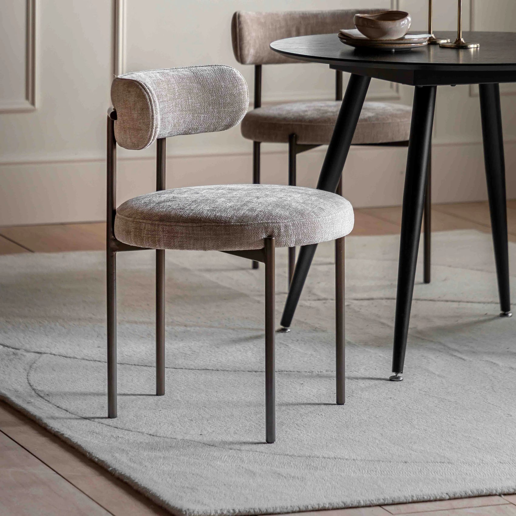 Set of 2 Ortona Natural Fabric Dining Chairs