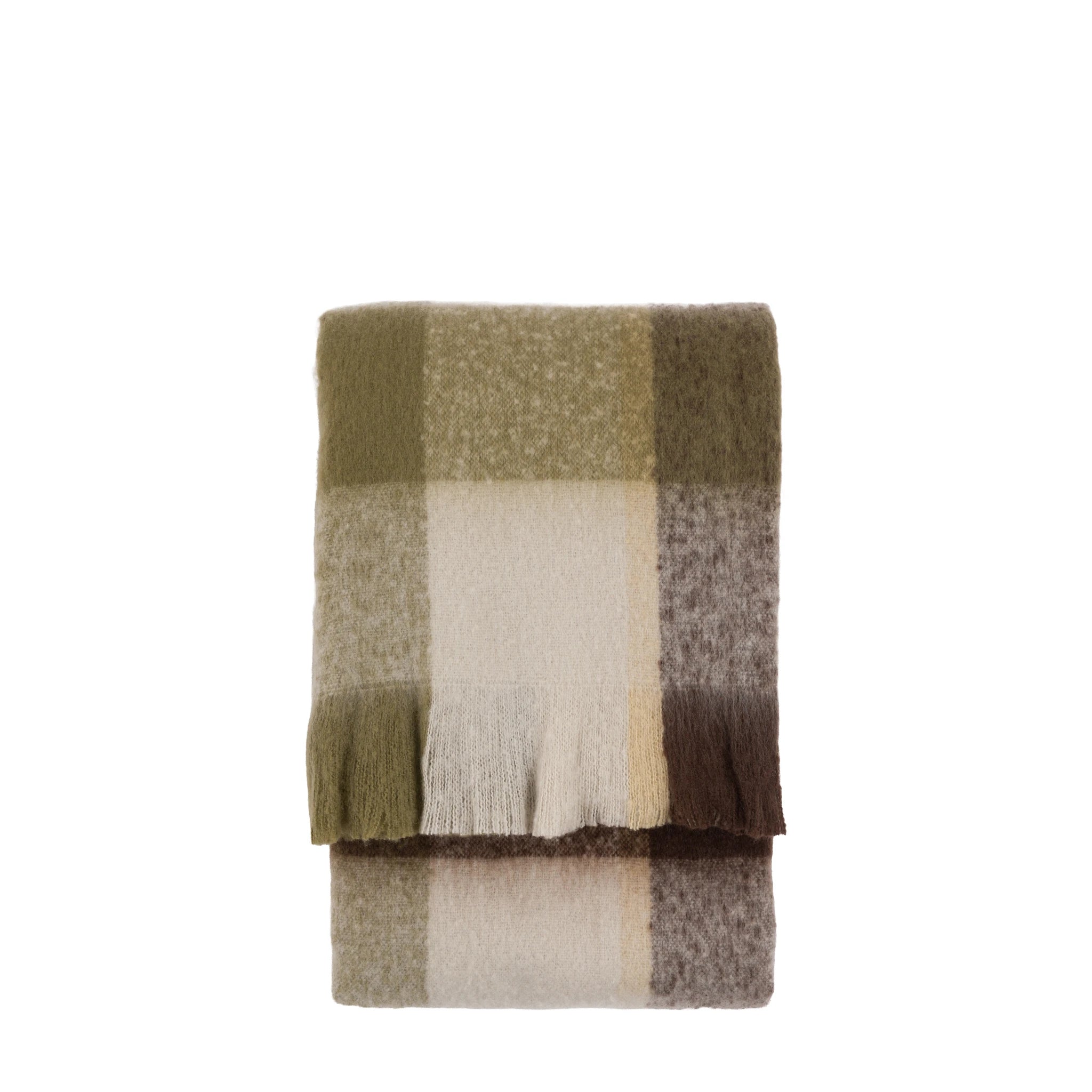 Aldercourt Check Faux Mohair Olive Green Throw