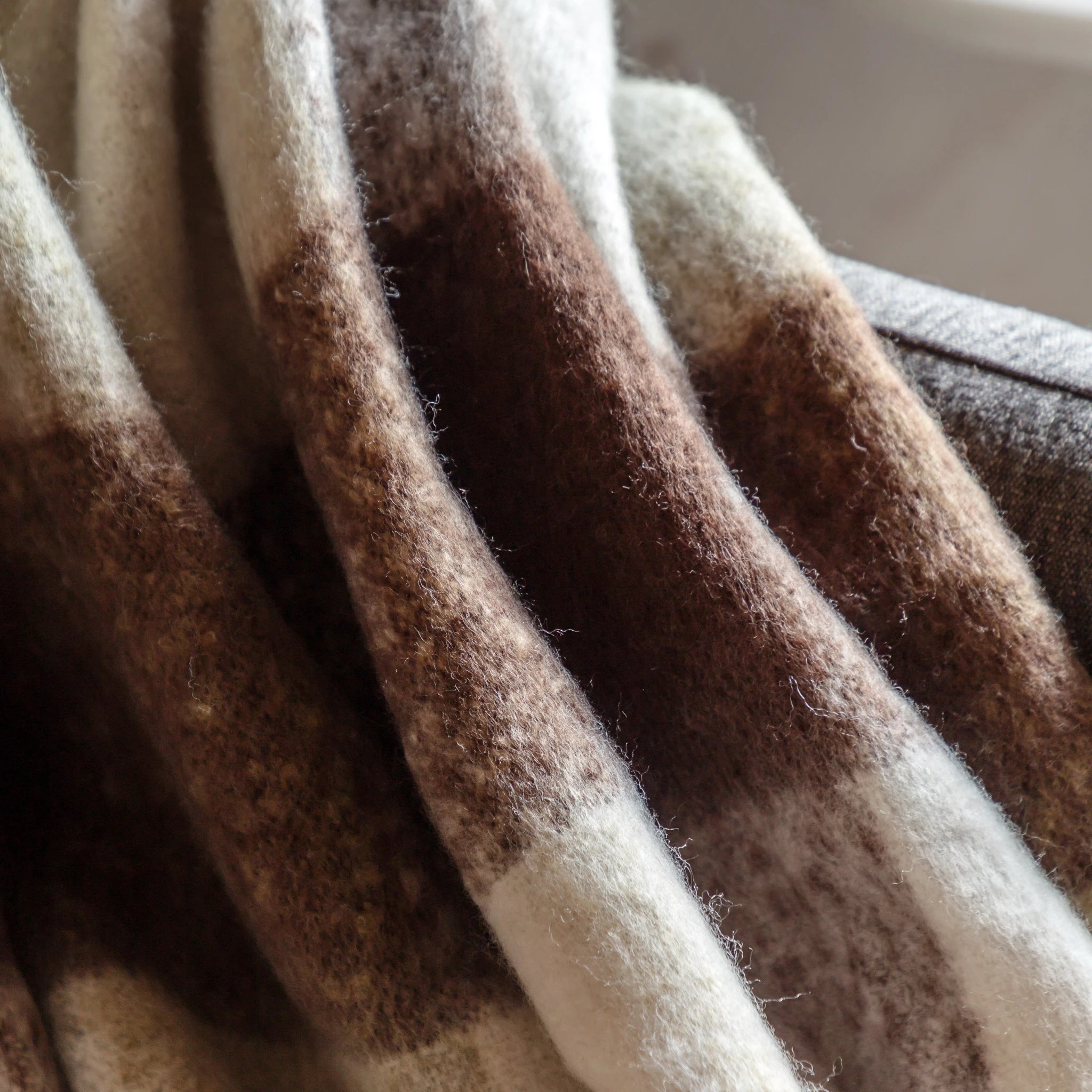 Aldercourt Check Faux Mohair Olive Green Throw