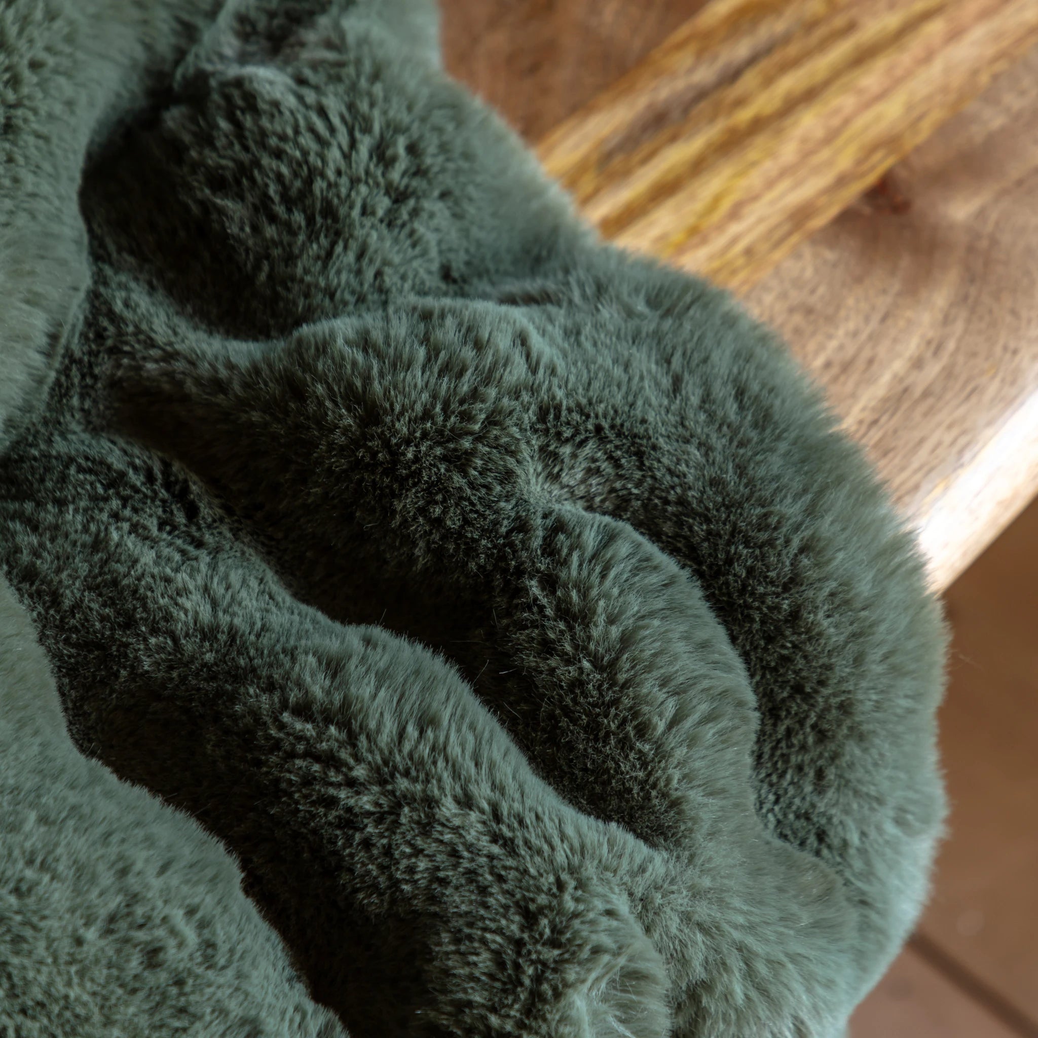 Fernleigh Rabbit Faux Fur Olive Green Throw