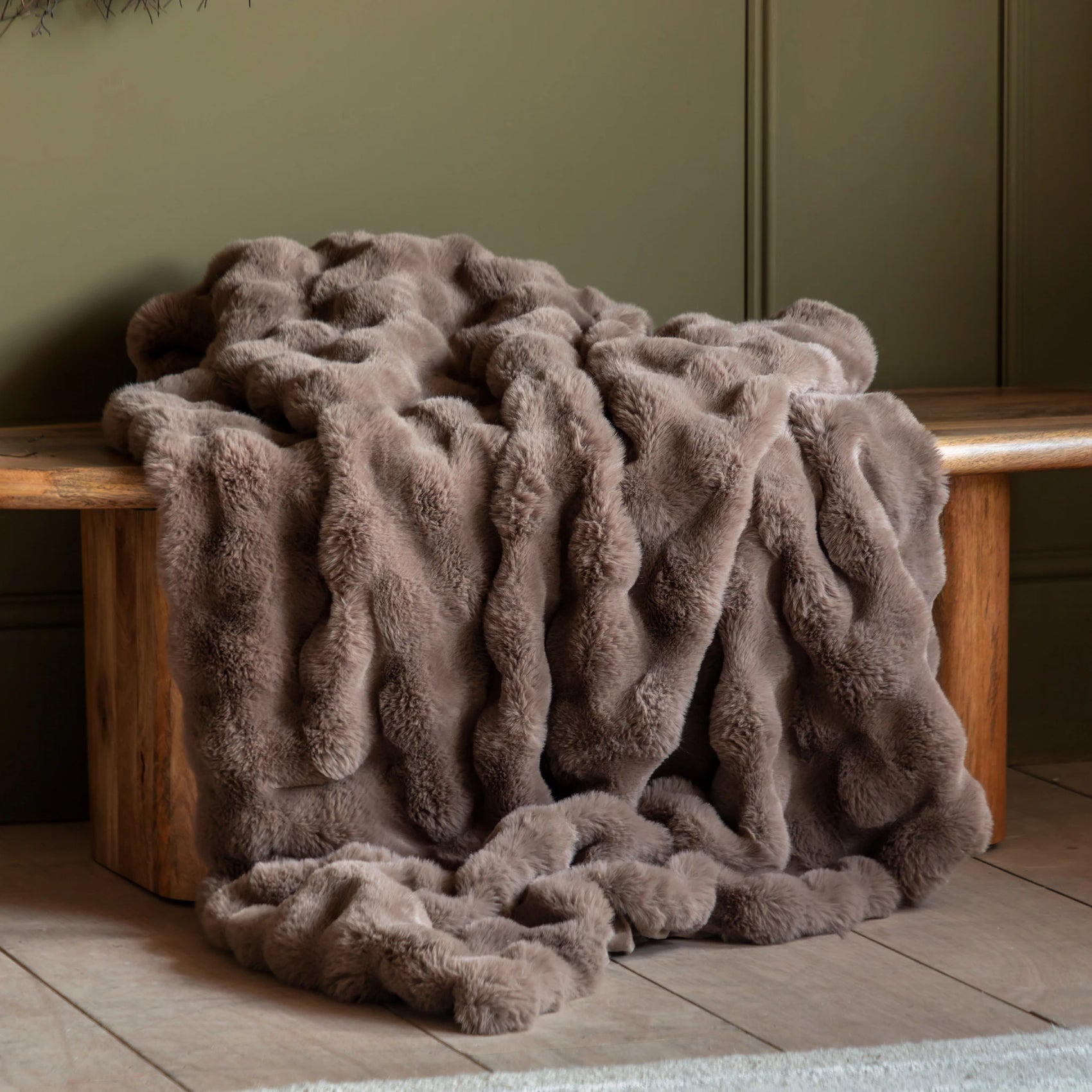 Fernleigh Rabbit Faux Fur Mocha Throw
