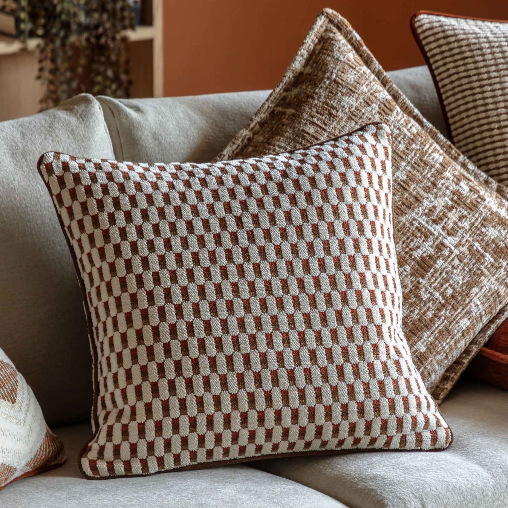Orelia Jacquard Rust Cushion 50x50cm