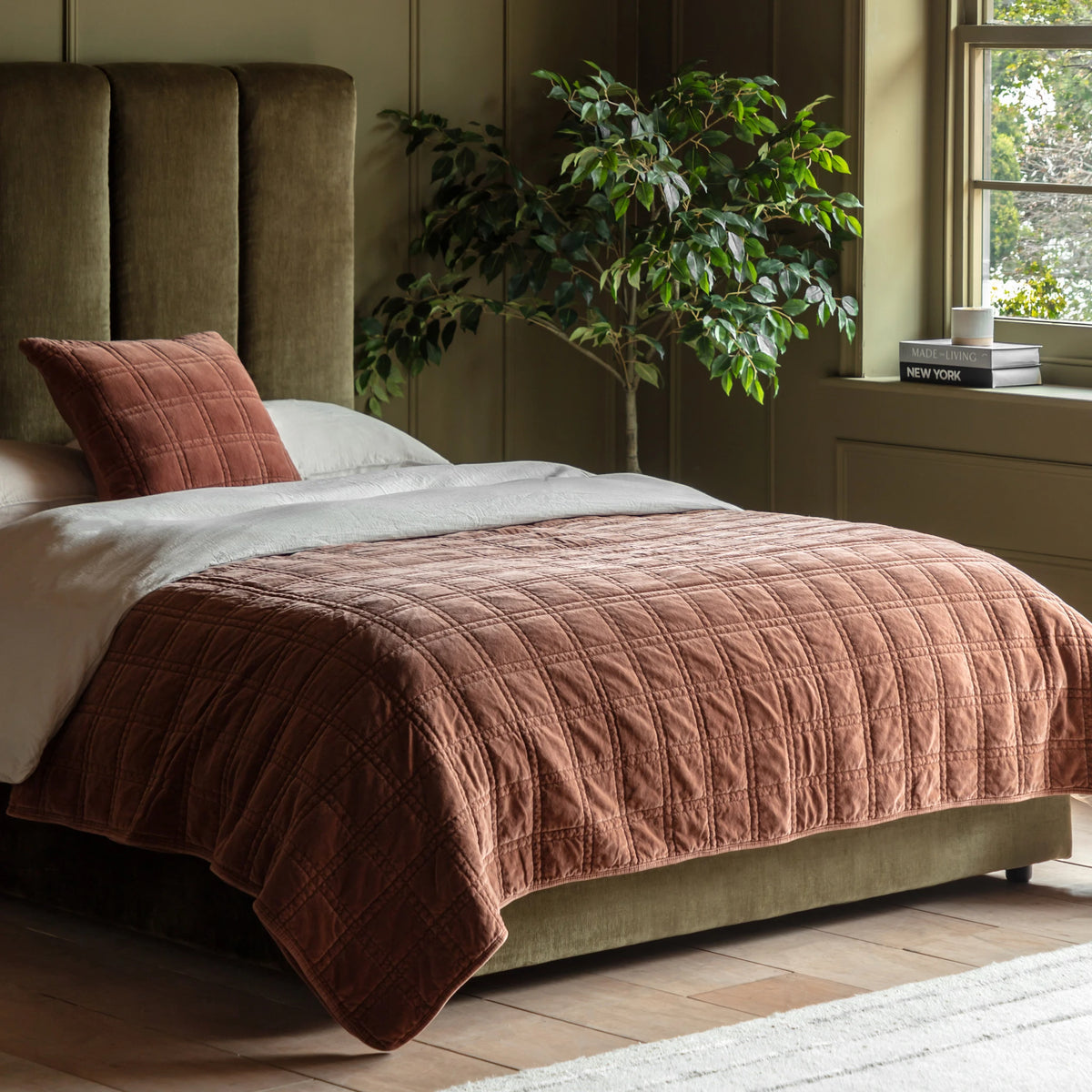 Sawyer Cotton Velvet Quilted Rust Bedspread