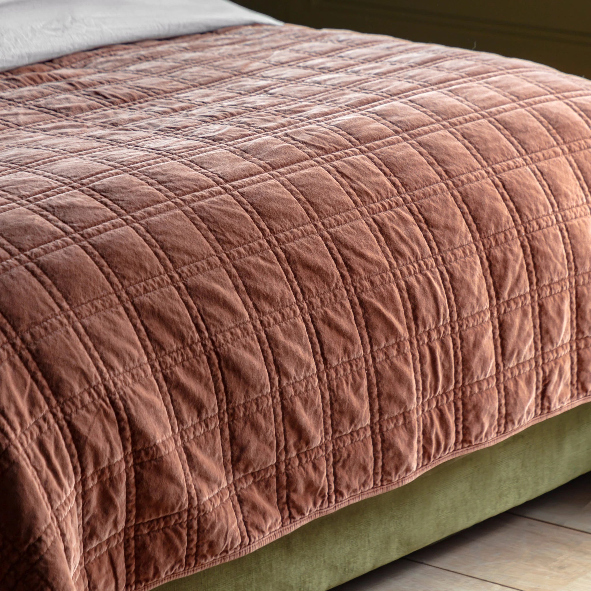 Sawyer Cotton Velvet Quilted Rust Bedspread