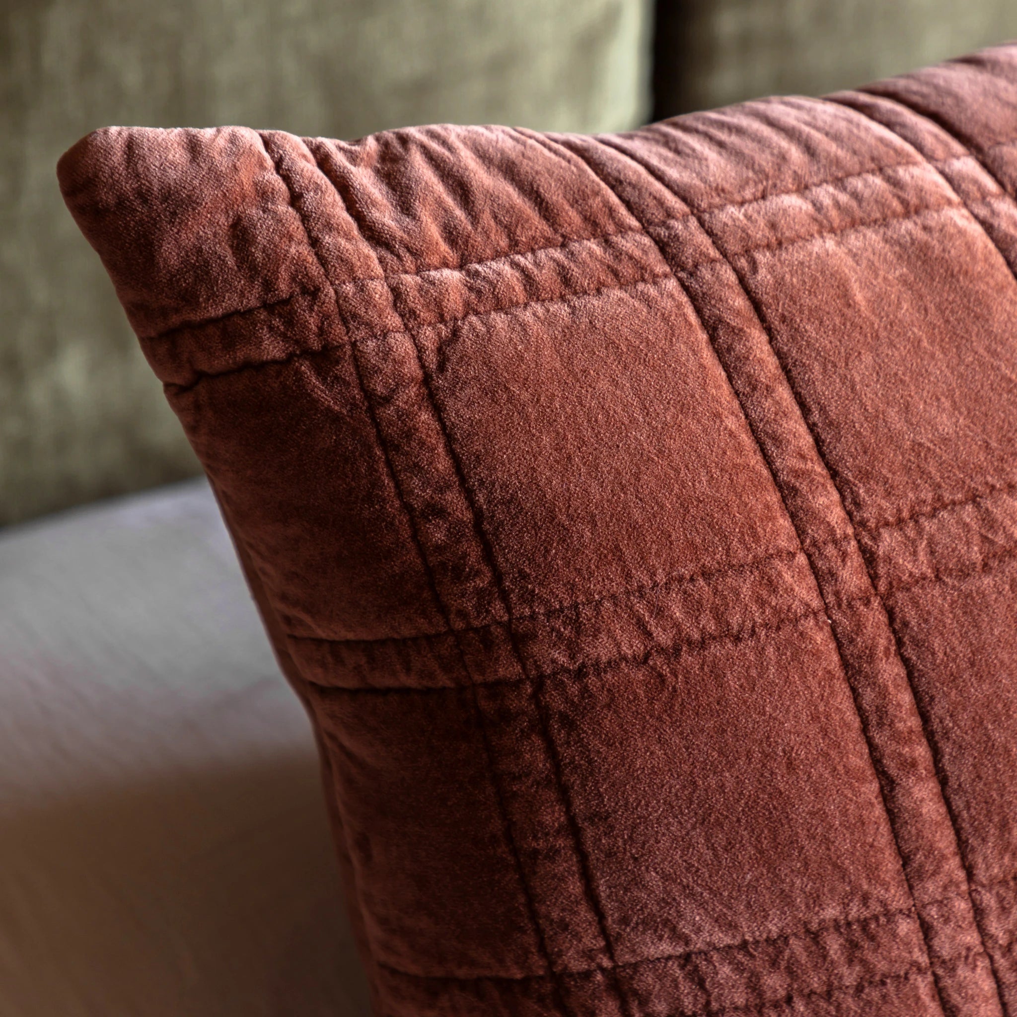 Sawyer Cotton Velvet Quilted Rust Cushion 50x50cm