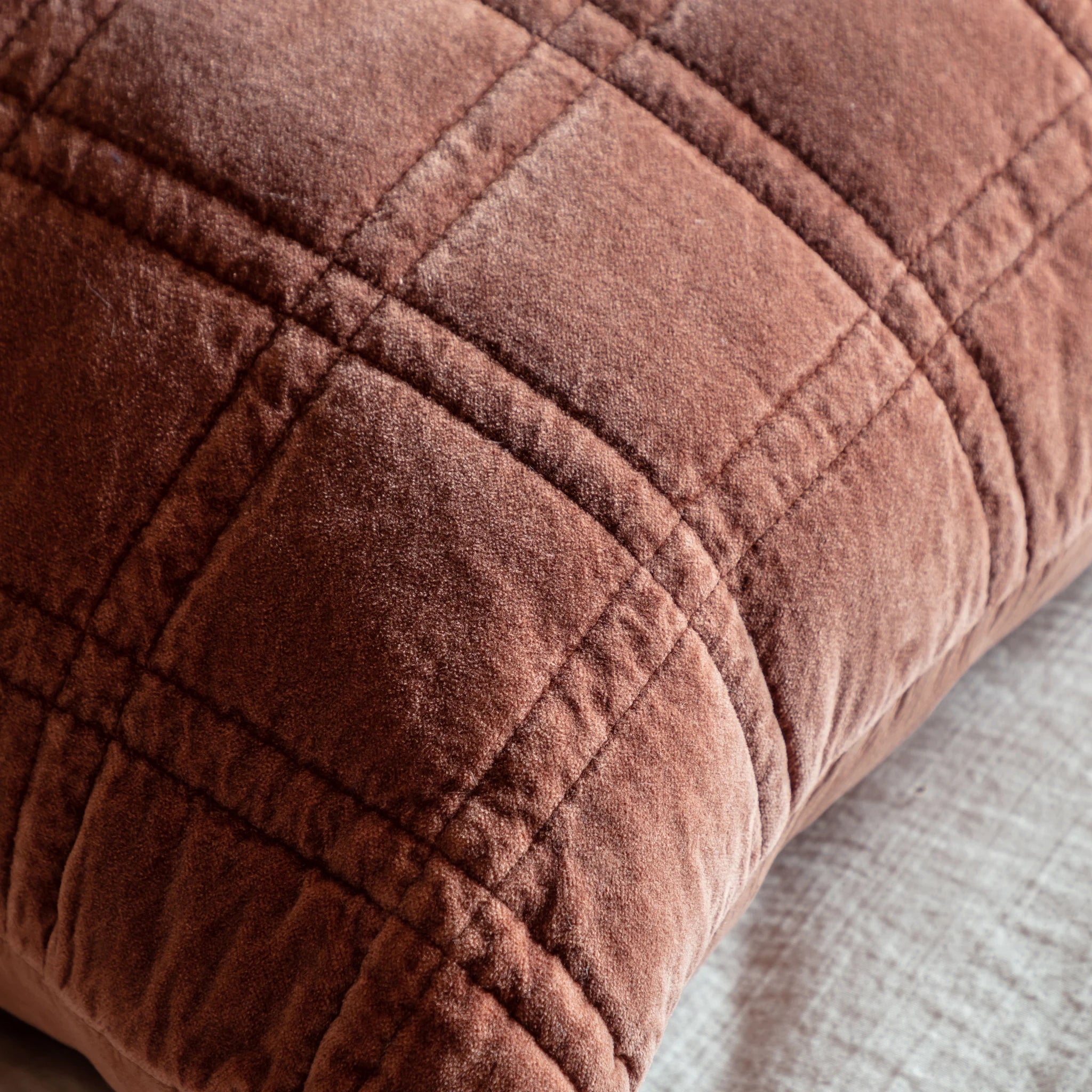 Sawyer Cotton Velvet Quilted Rust Cushion 50x50cm
