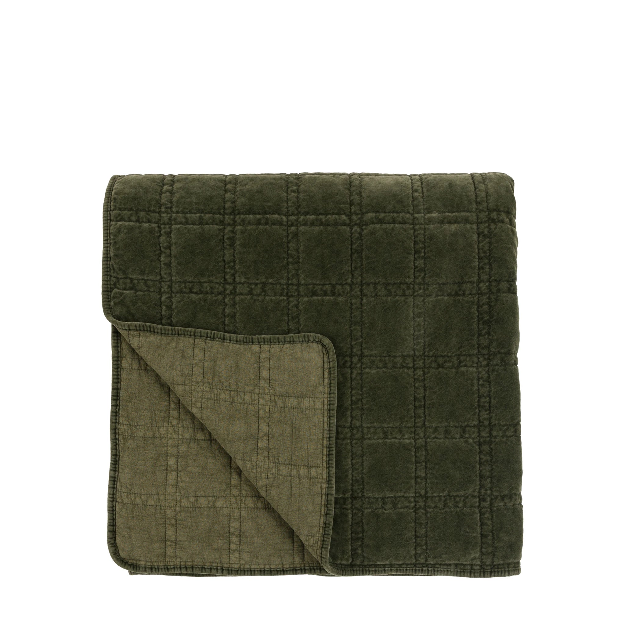 Sawyer Cotton Velvet Quilted Olive Green Bedspread