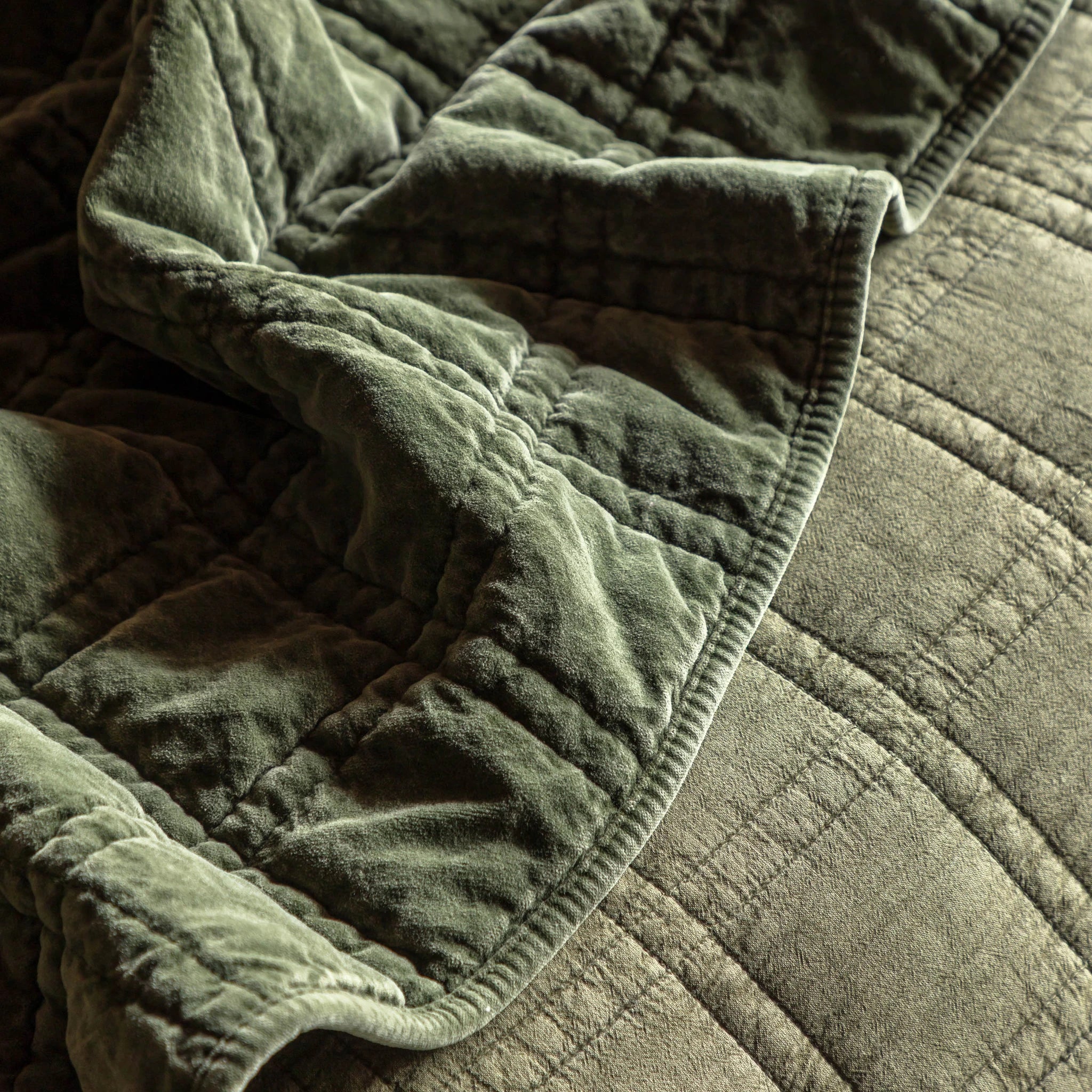 Sawyer Cotton Velvet Quilted Olive Green Bedspread
