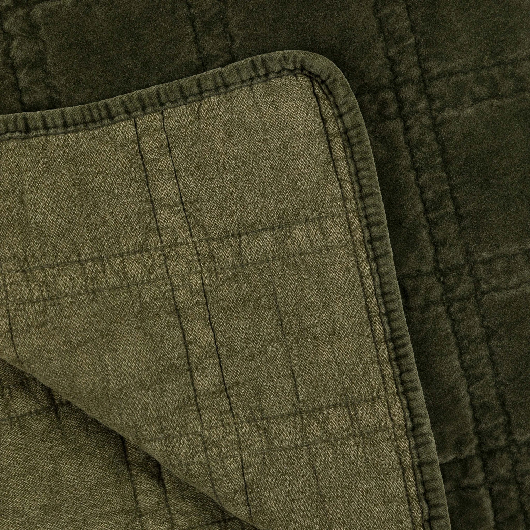 Sawyer Cotton Velvet Quilted Olive Green Bedspread