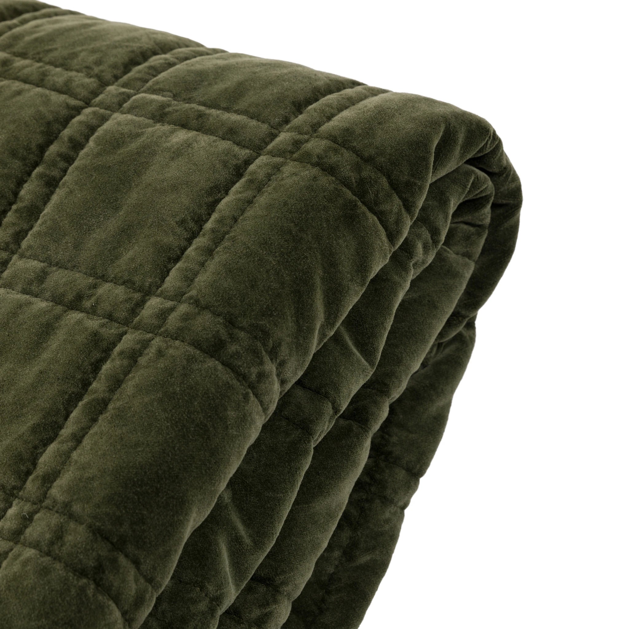 Sawyer Cotton Velvet Quilted Olive Green Bedspread