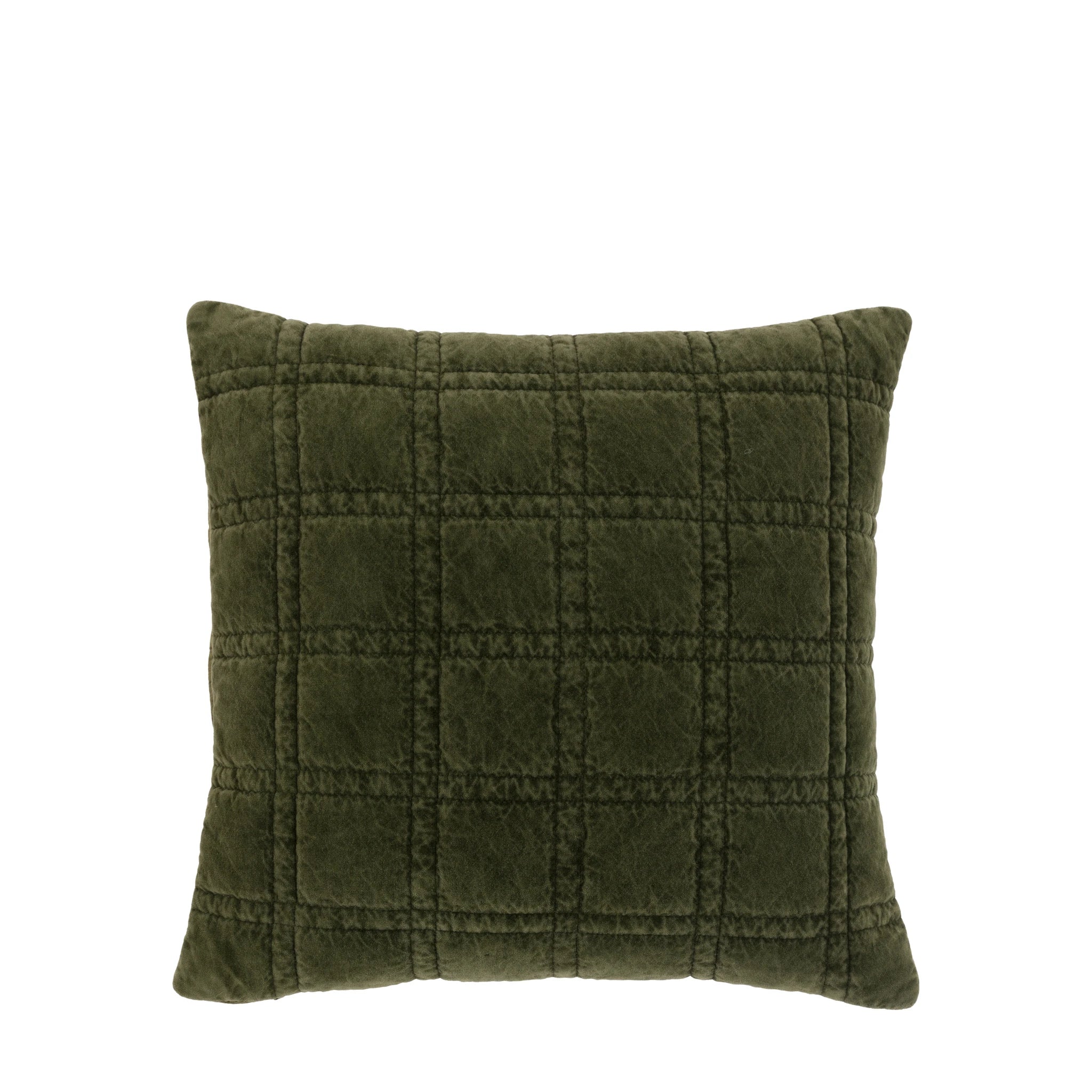Sawyer Cotton Velvet Quilted Olive Green Cushion 50x50cm