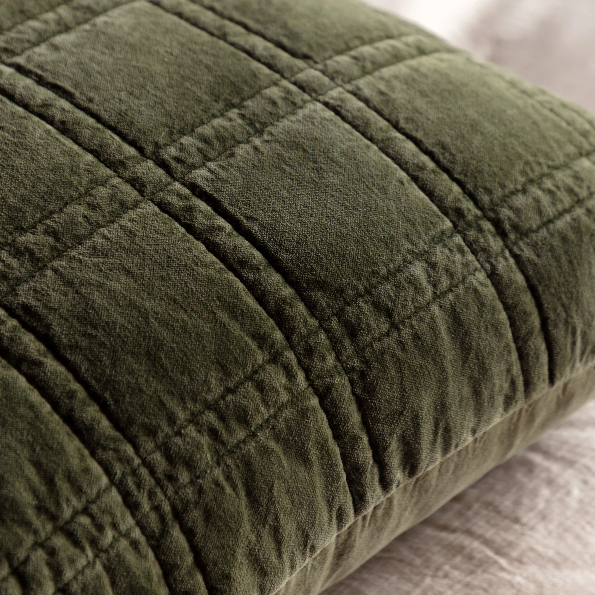Sawyer Cotton Velvet Quilted Olive Green Cushion 50x50cm