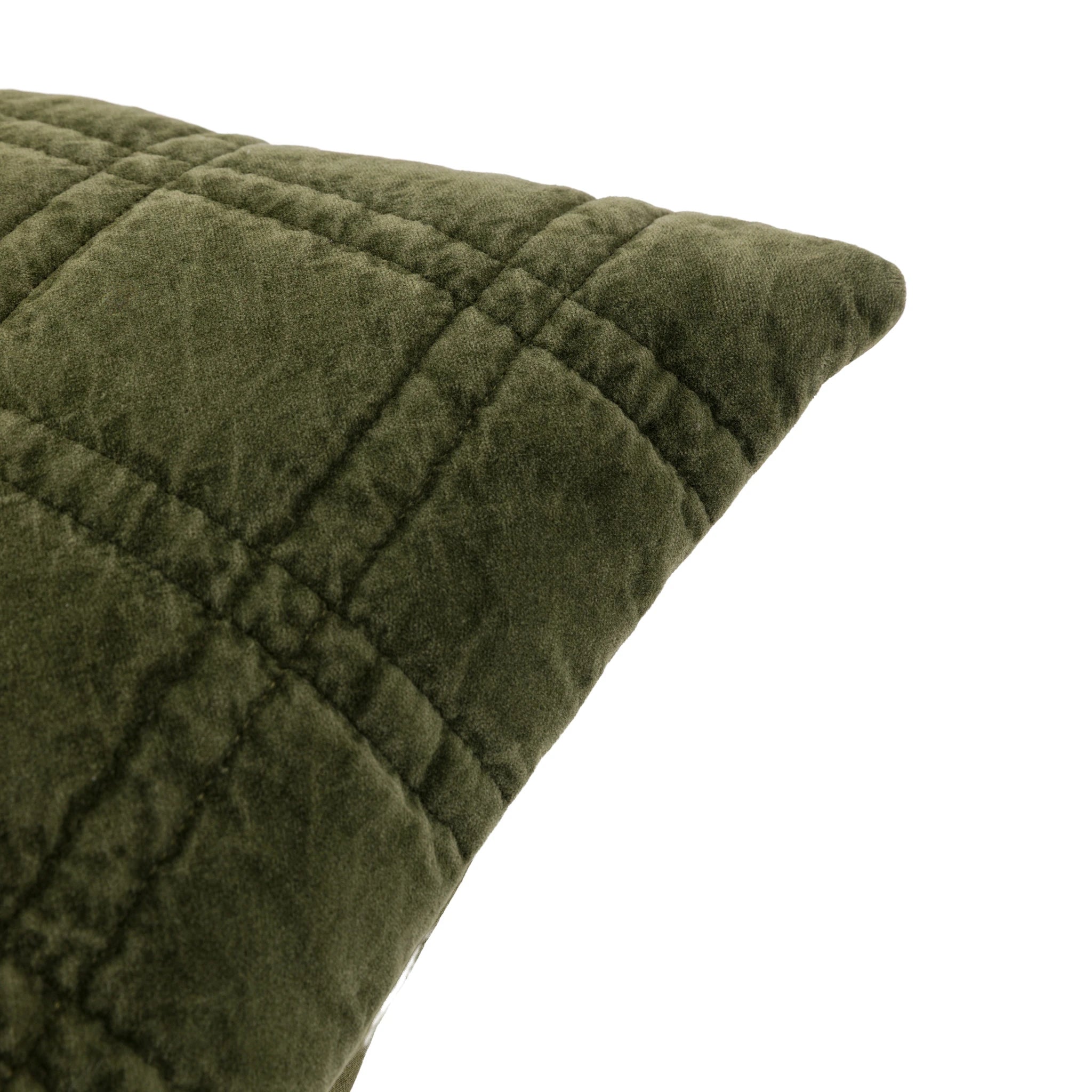 Sawyer Cotton Velvet Quilted Olive Green Cushion 50x50cm