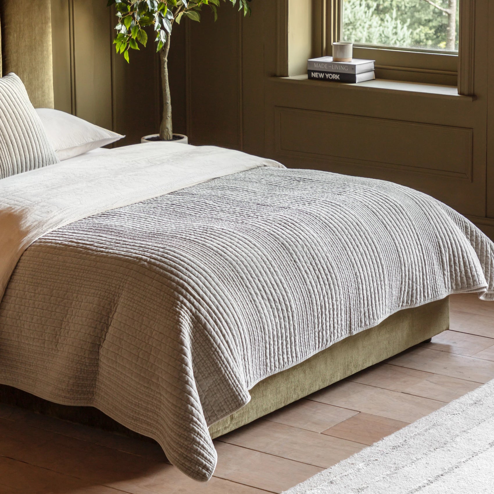 Sawyer Cotton Velvet Stitched Taupe Bedspread