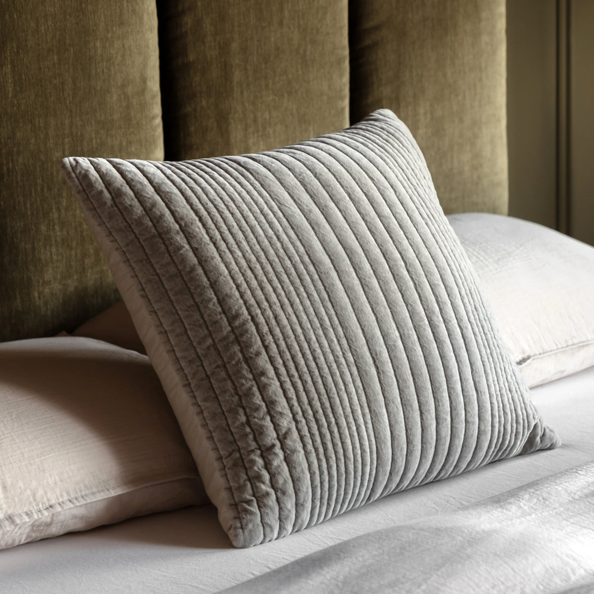 Sawyer Cotton Velvet Stitched Taupe Cushion 50x50cm