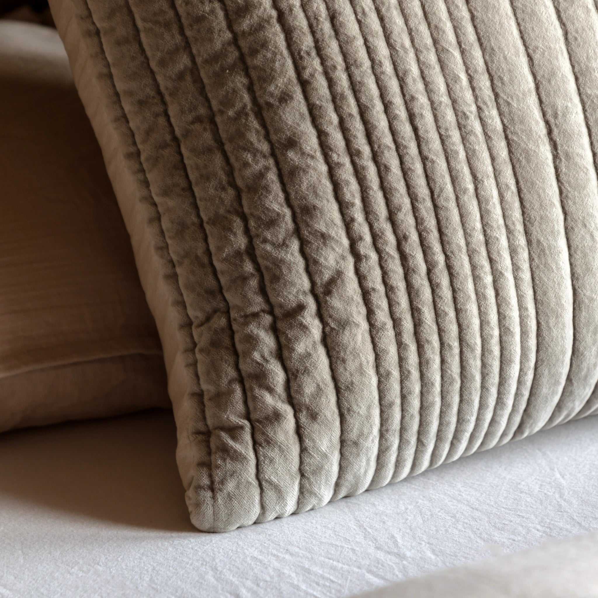 Sawyer Cotton Velvet Stitched Taupe Cushion 50x50cm