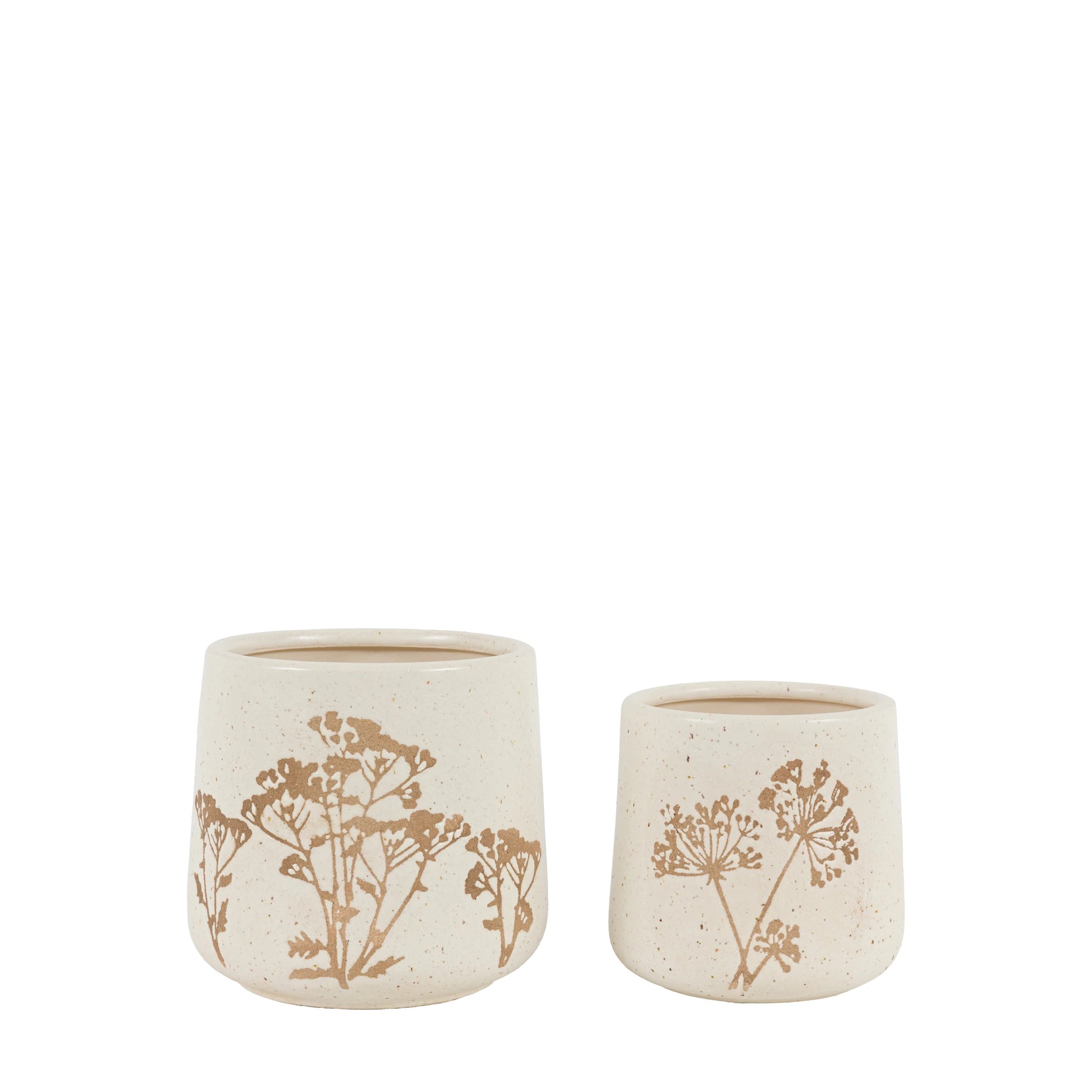 Set of 2 Dotelle Speckle Floral Natural Ceramic Planters