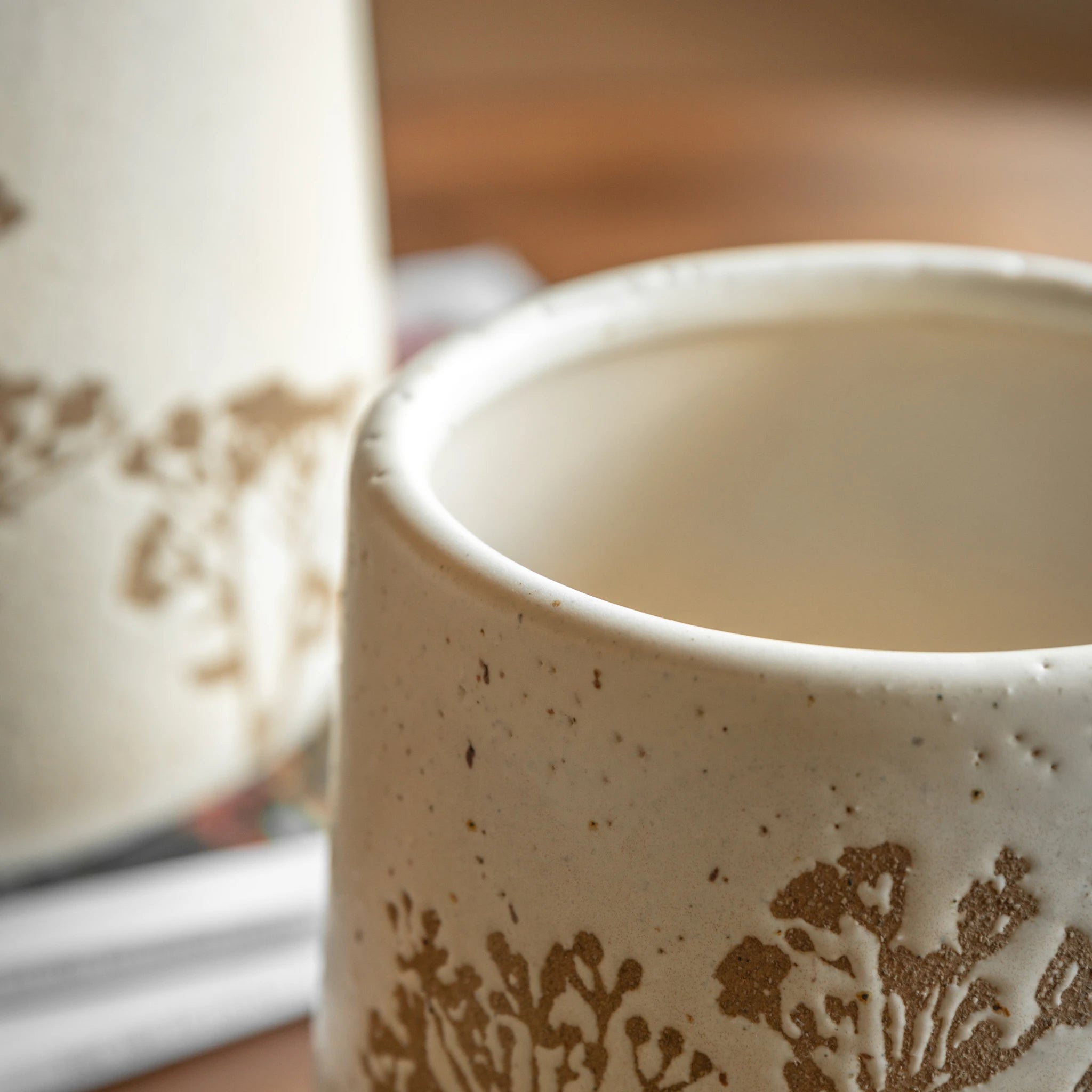 Set of 2 Dotelle Speckle Floral Natural Ceramic Planters
