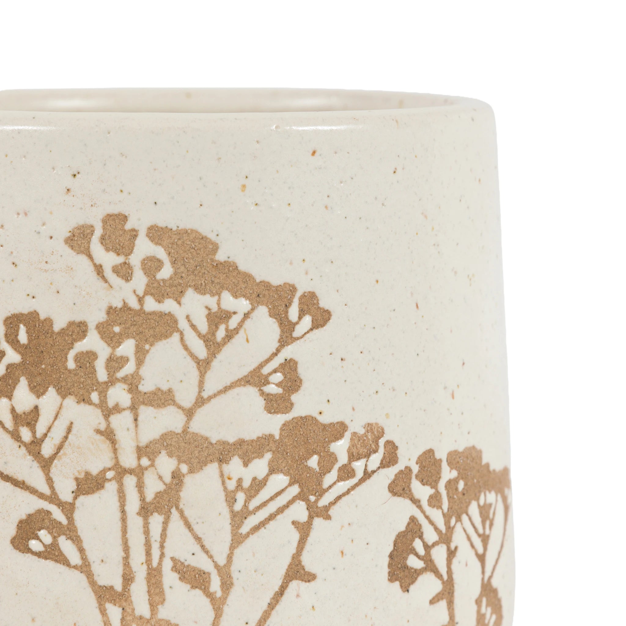 Set of 2 Dotelle Speckle Floral Natural Ceramic Planters