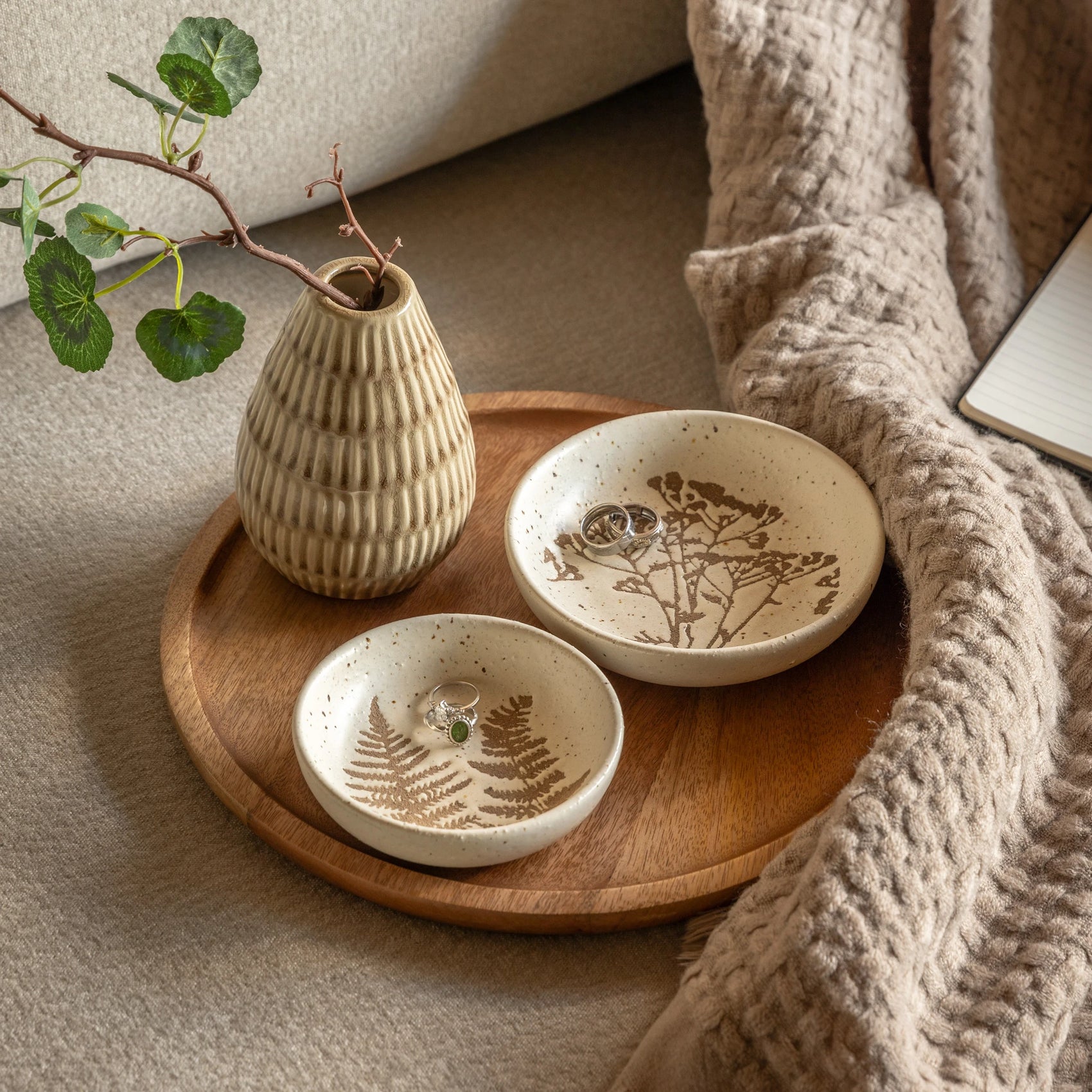 Set of 2 Dotelle Speckle Natural Ceramic Trinket Dishes