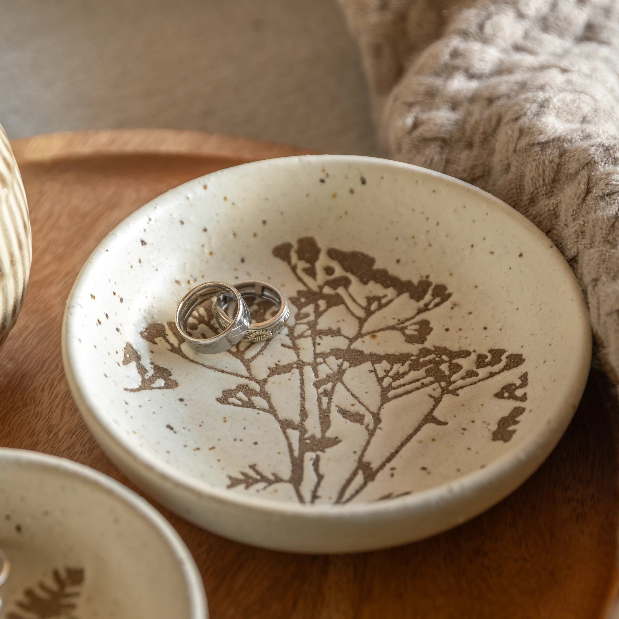 Set of 2 Dotelle Speckle Natural Ceramic Trinket Dishes