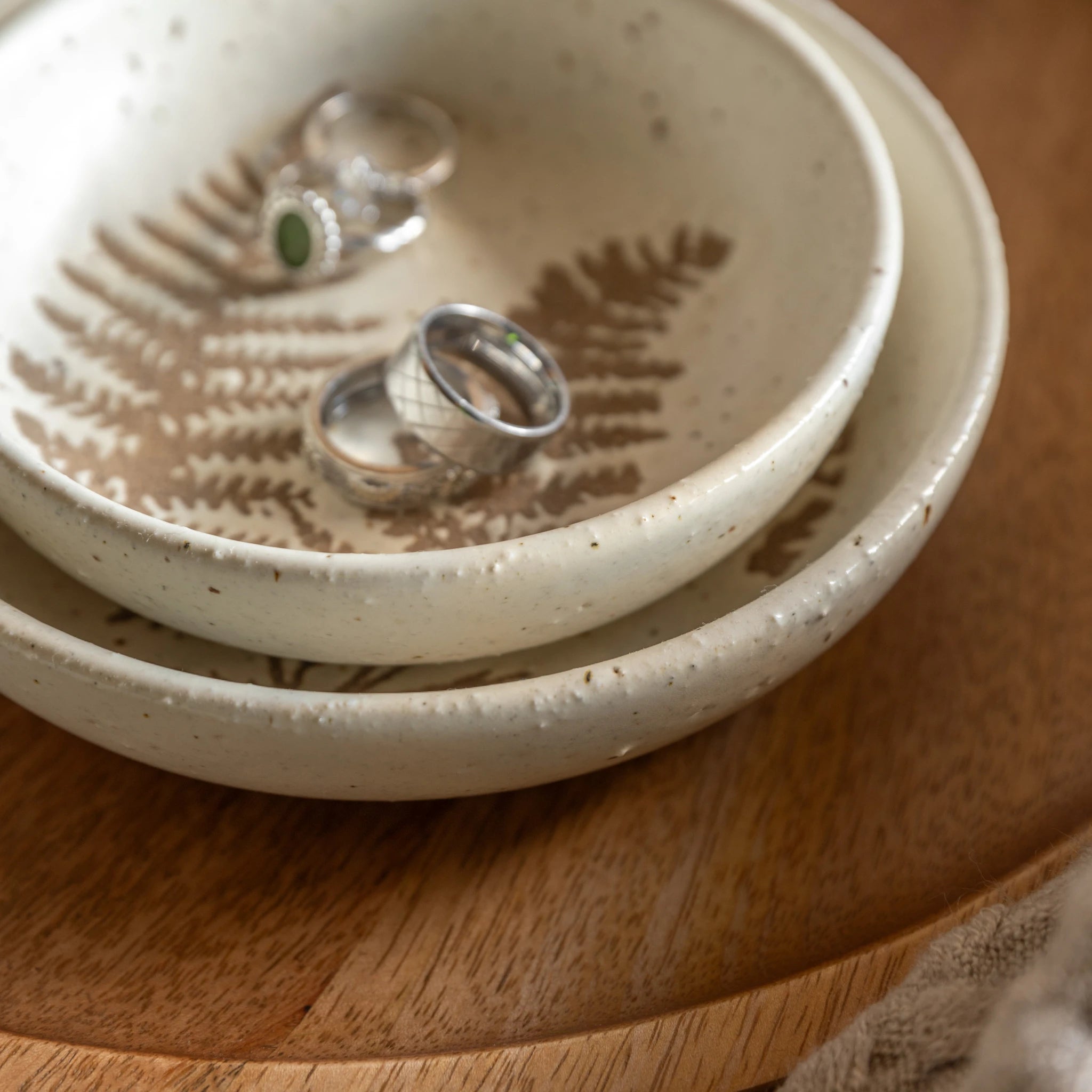 Set of 2 Dotelle Speckle Natural Ceramic Trinket Dishes