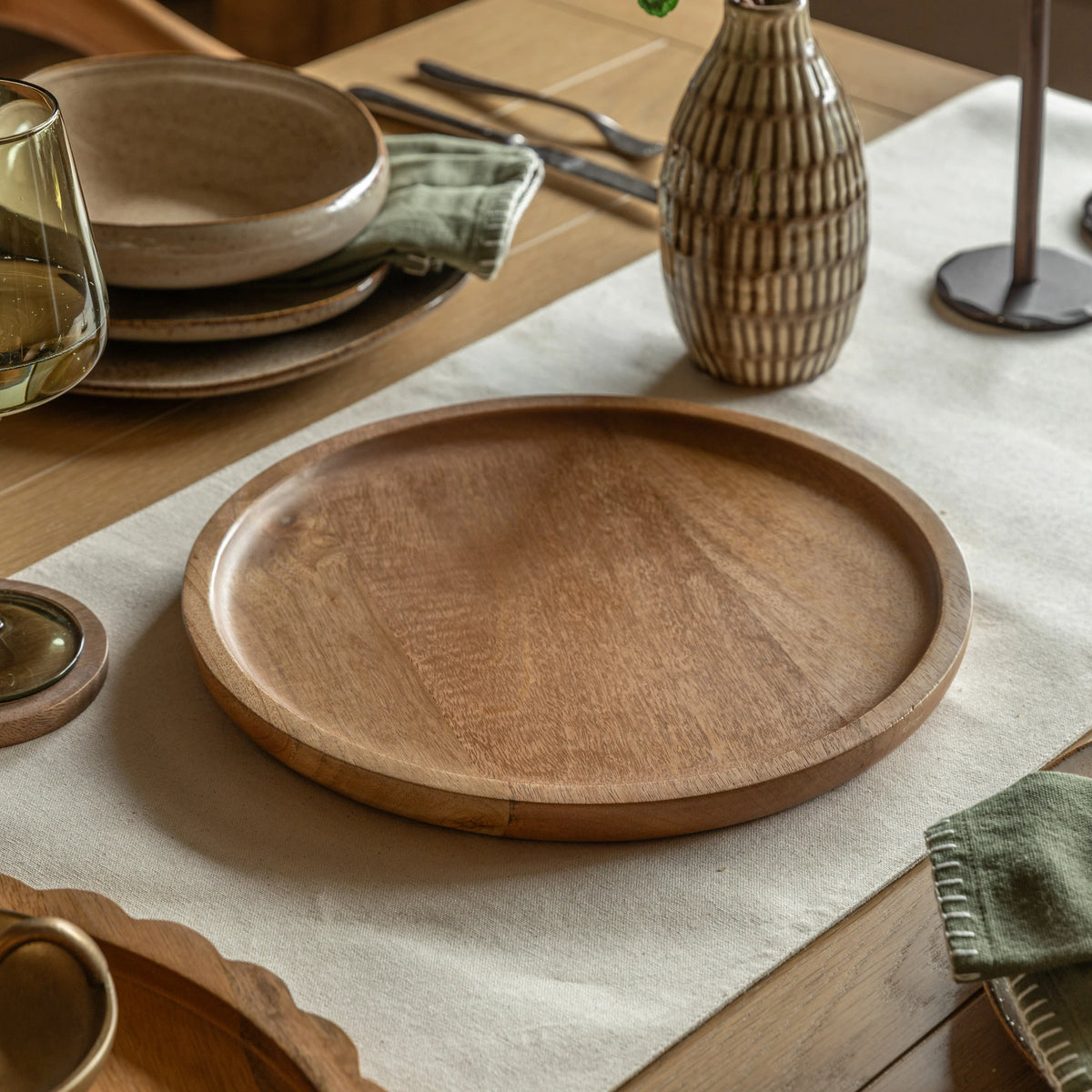 Colette Mango Wood Round Decorative Tray