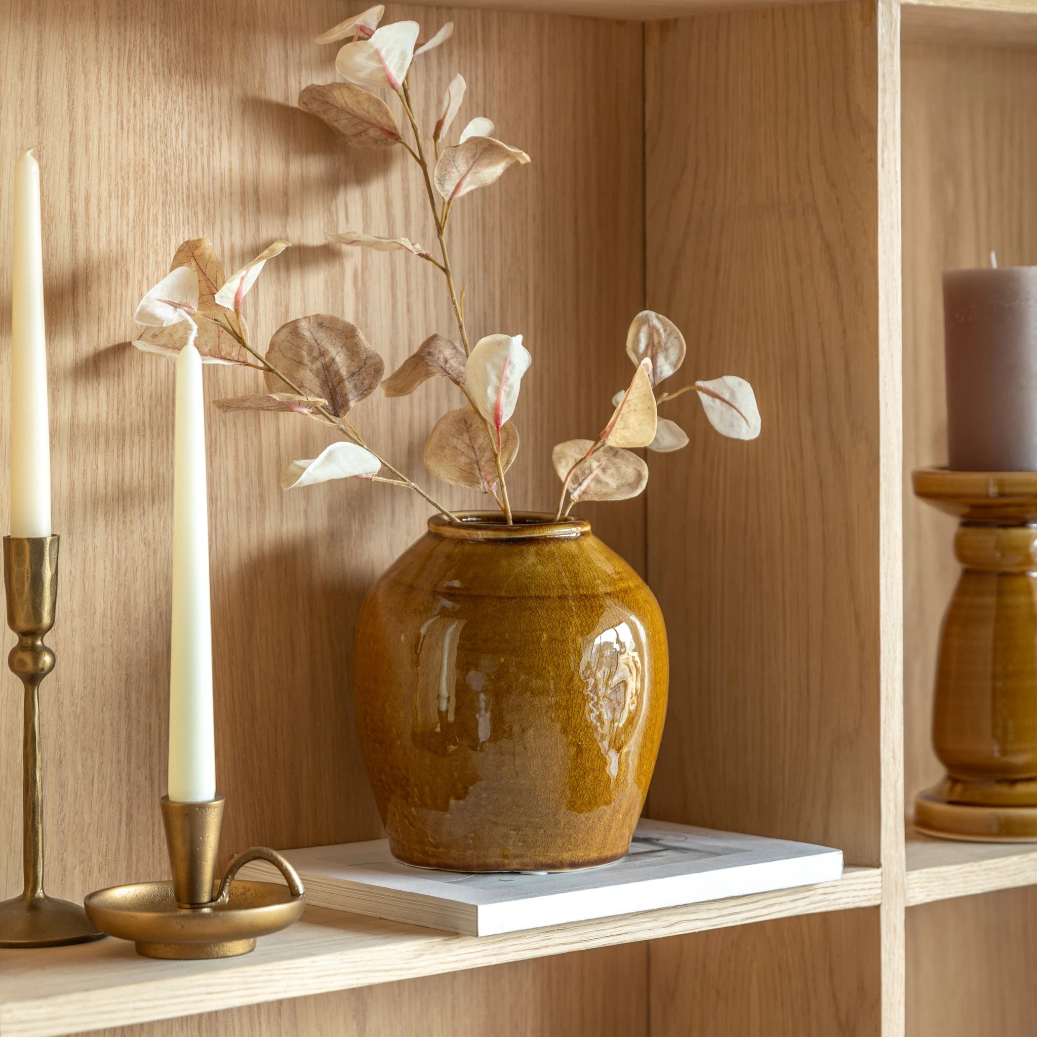 Ashhall Caramel Brown Crackle Glaze Ceramic Vase