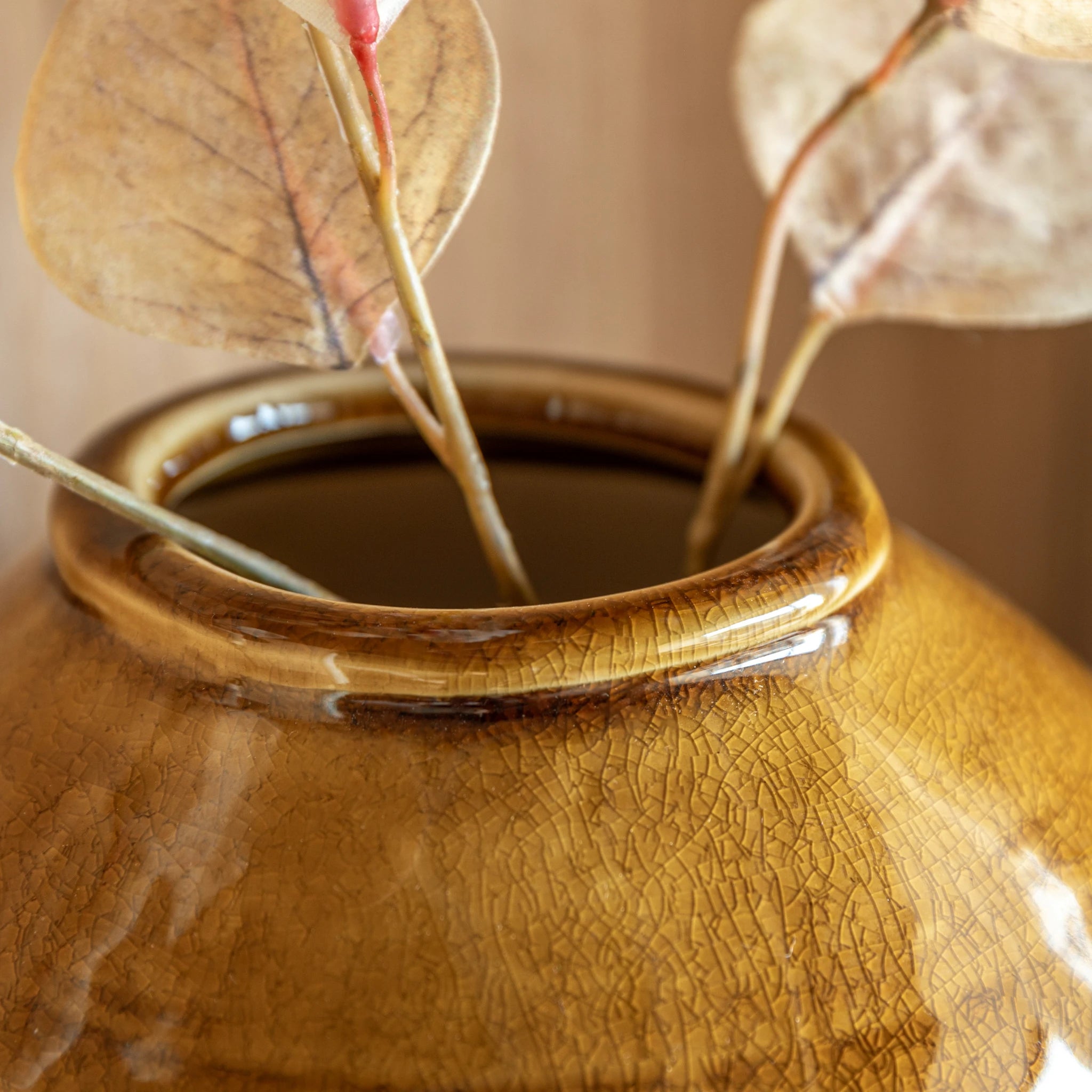 Ashhall Caramel Brown Crackle Glaze Ceramic Vase