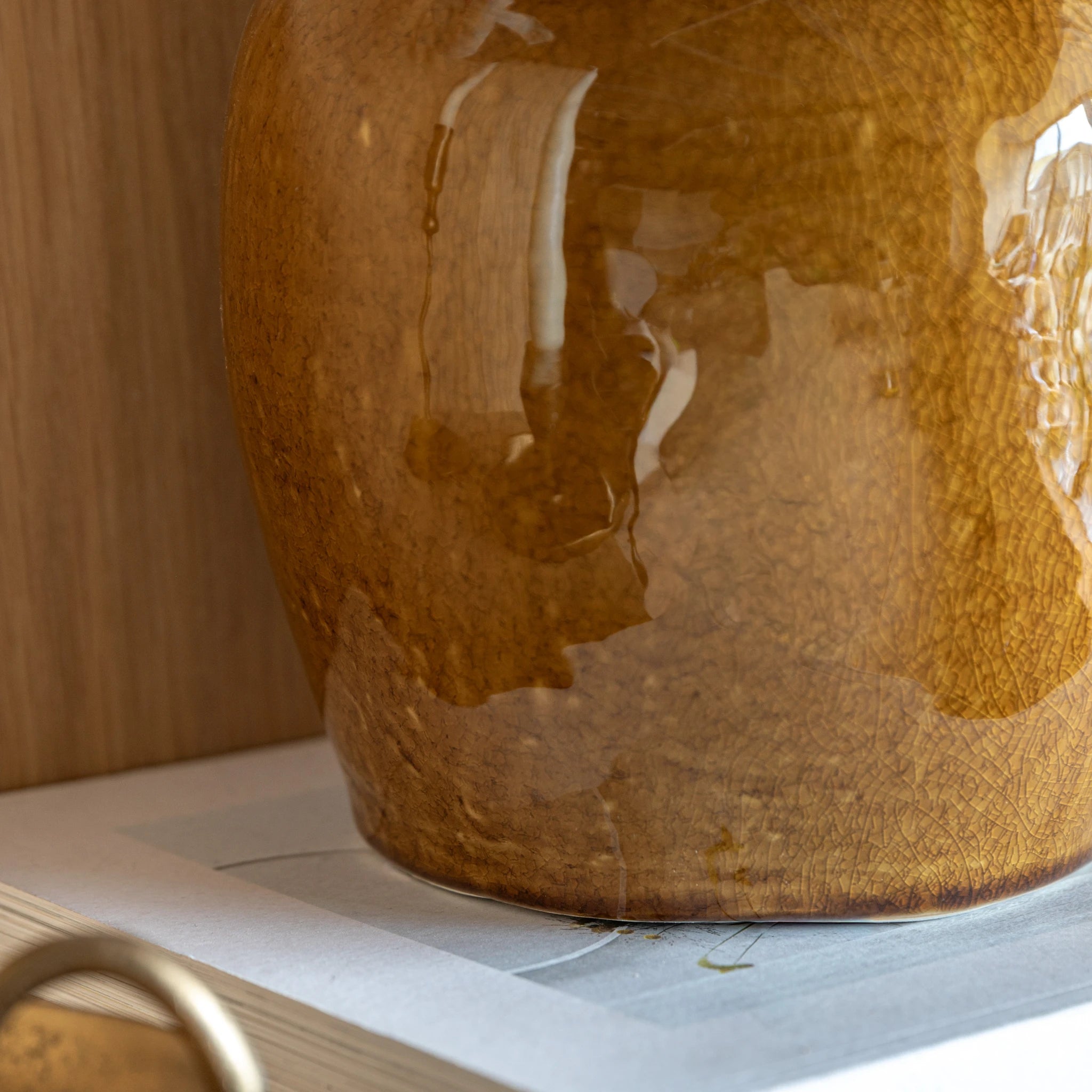 Ashhall Caramel Brown Crackle Glaze Ceramic Vase