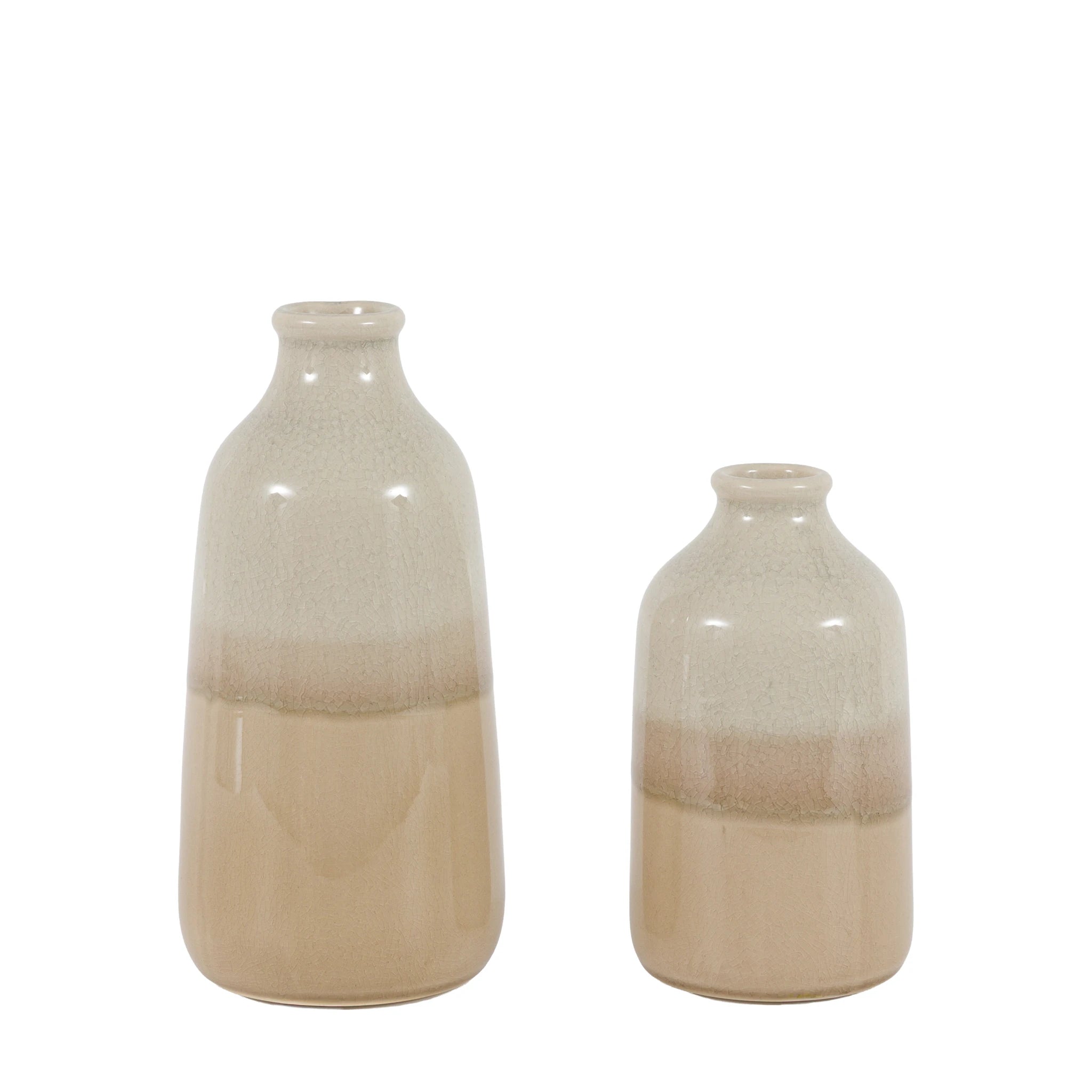Set of 2 Cerella Crackle Glaze Natural Ceramic Bud Vases