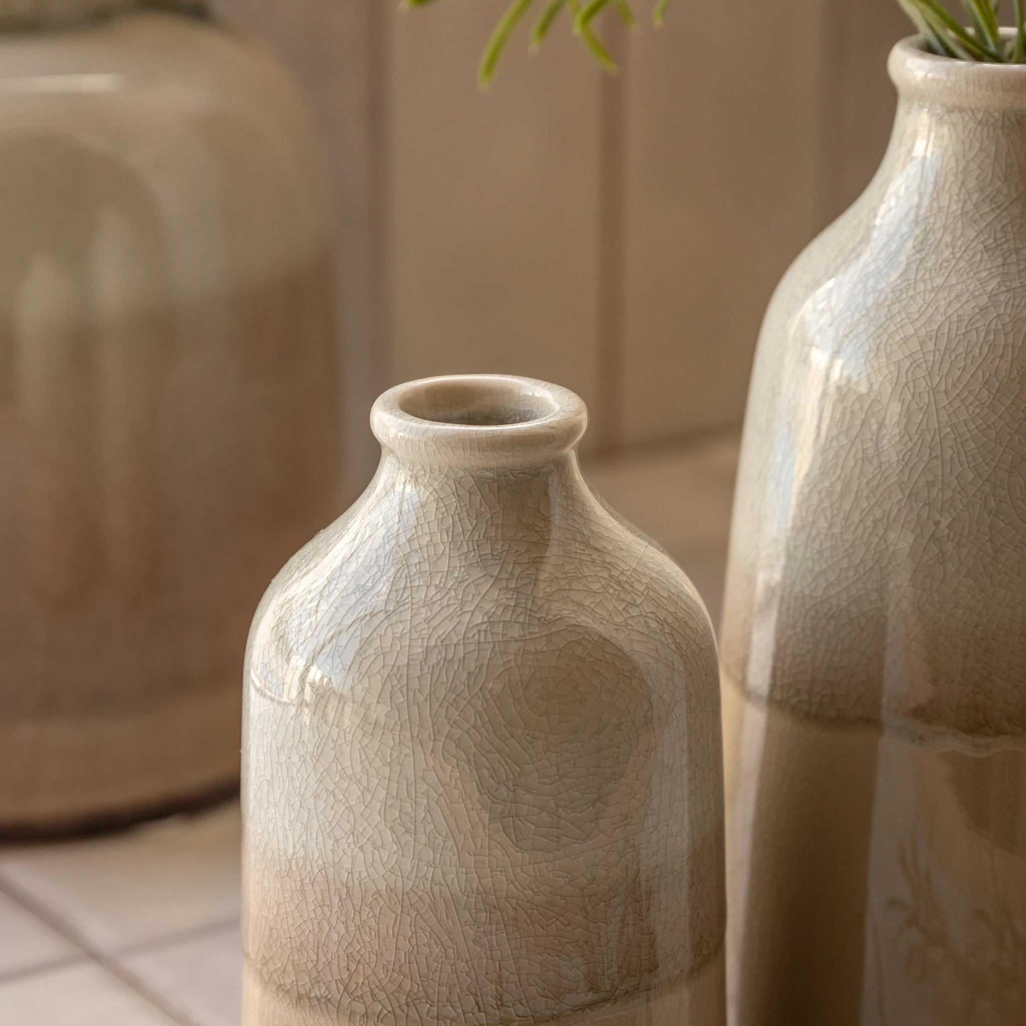 Set of 2 Cerella Crackle Glaze Natural Ceramic Bud Vases