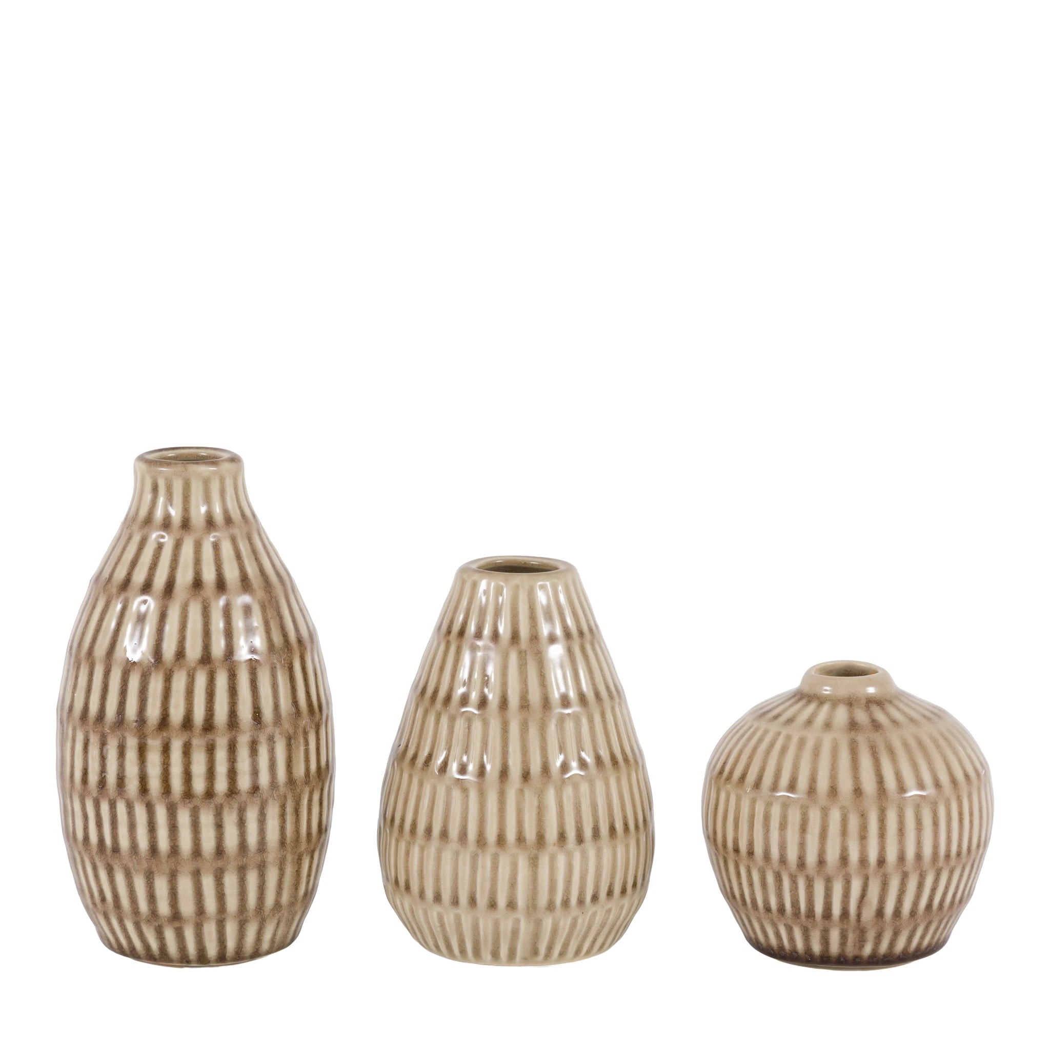 Set of 3 Terranova Ceramic Ridged Natural Bud Vases