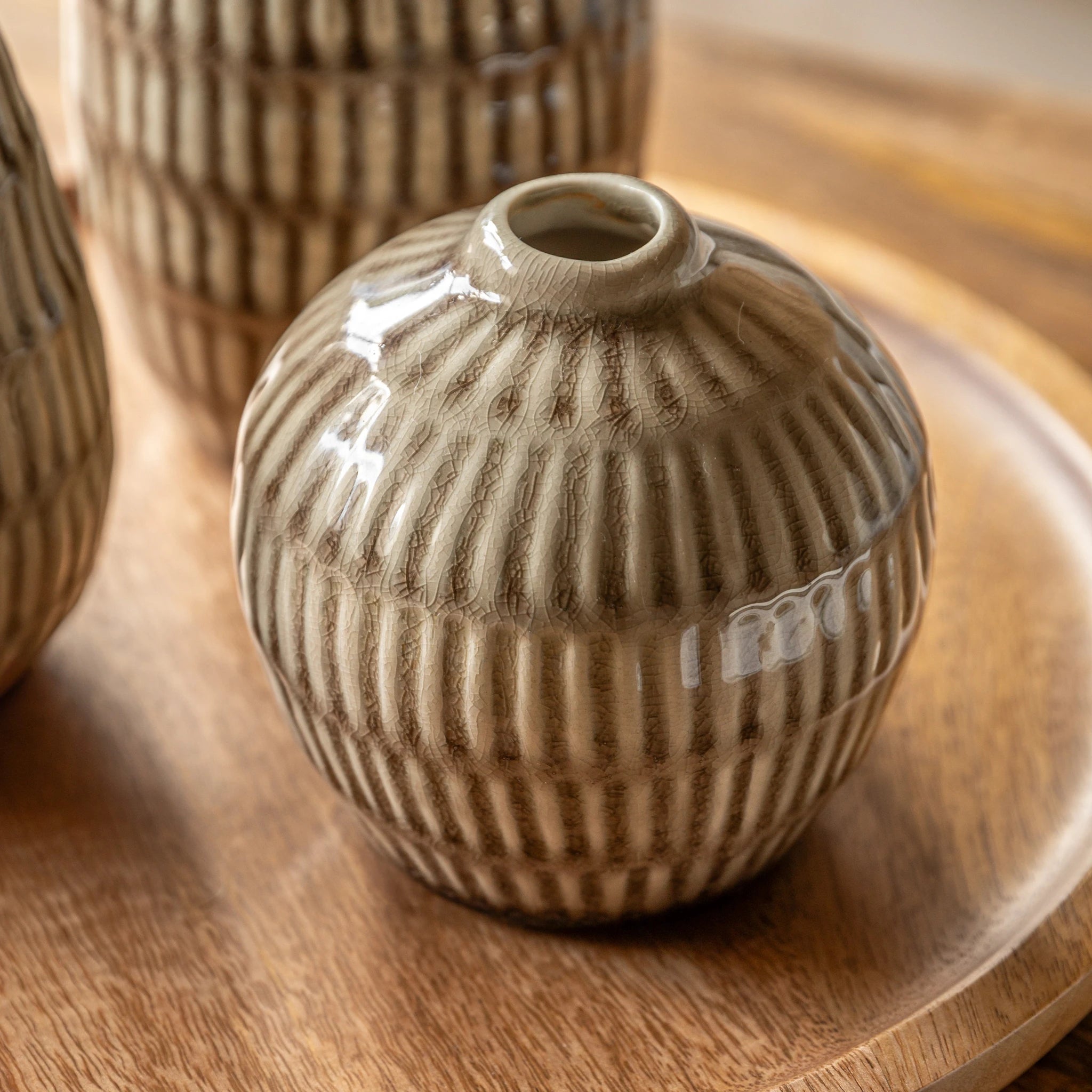 Set of 3 Terranova Ceramic Ridged Natural Bud Vases
